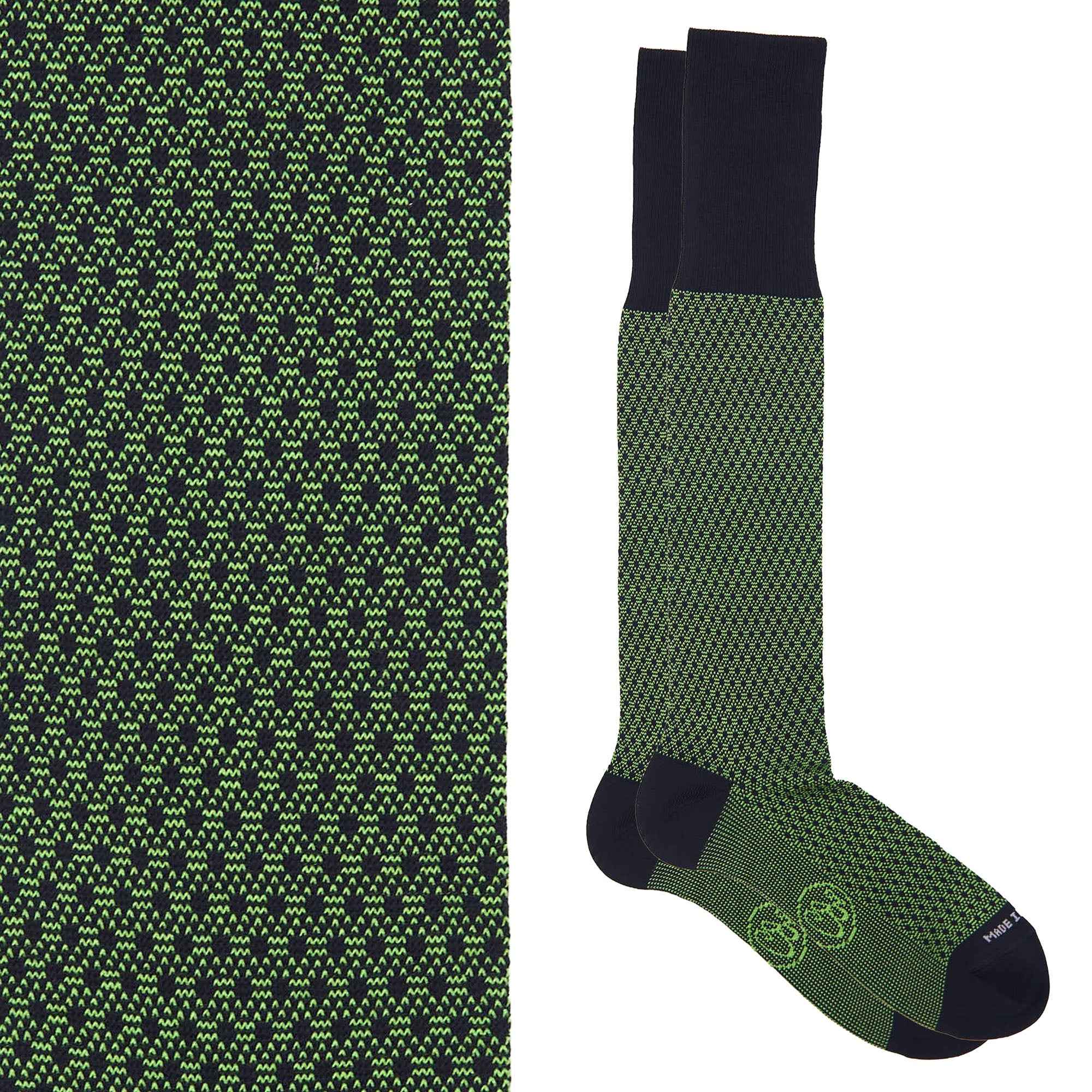 Box calza lunga cotone Filo di Scozia con polsino inglese e Cravatta in seta fatta a mano - VERDE PRATO