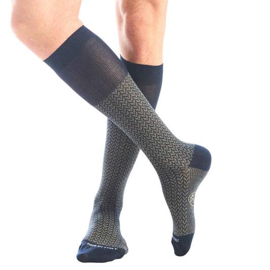 Calza lunga cotone Filo di Scozia con polsino inglese fondo blu Spigato - GIALLO DESERTO