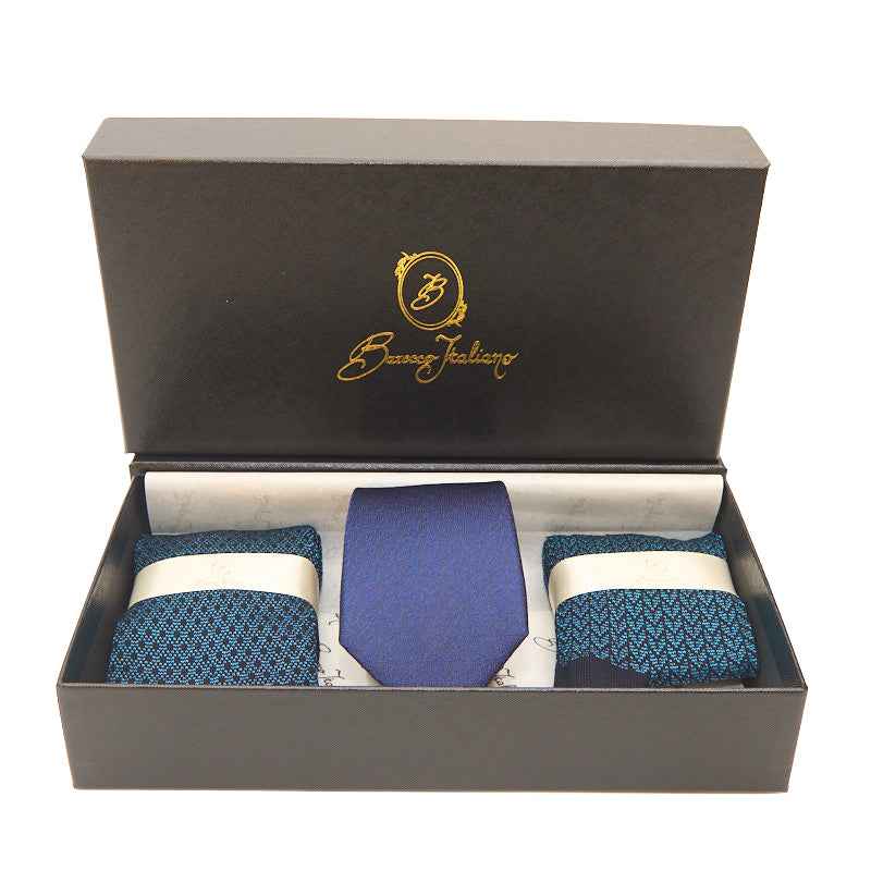 Box calza lunga cotone Filo di Scozia con polsino inglese e Cravatta in seta fatta a mano - CELESTE SORGENTE
