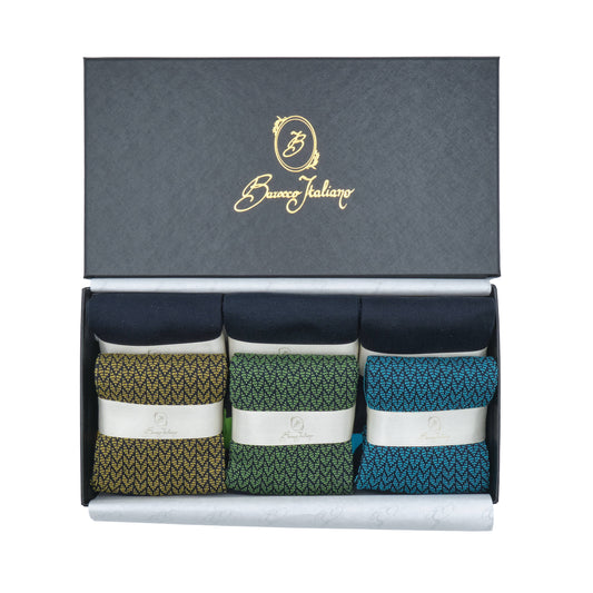 Box 6 paia miste calza lunga Filo di Scozia Spigato con polsino inglese - Giallo SOLE, Verde PRATO, Celeste SORGENTE e Tinta Unita