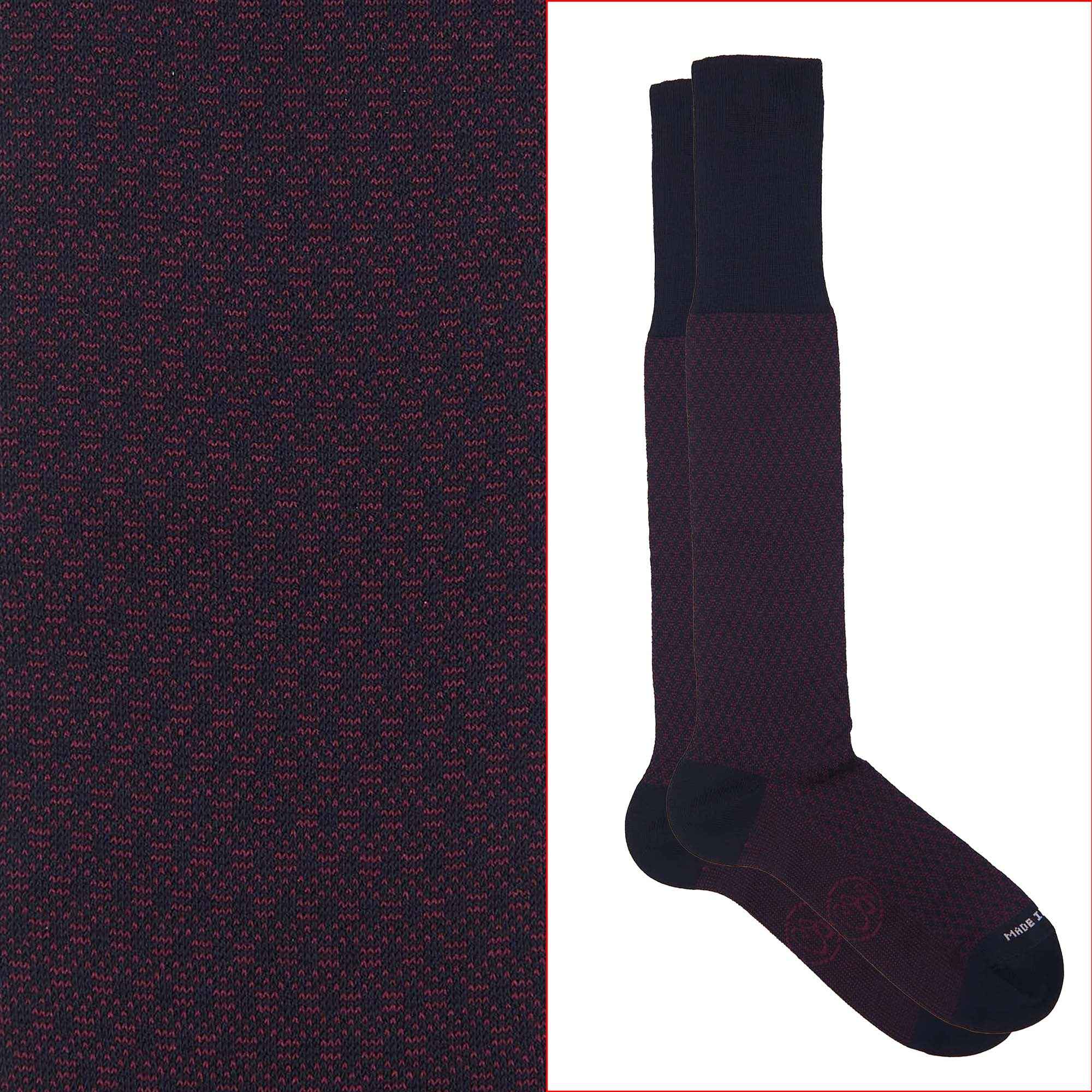 Calza lunga cotone Filo di Scozia con polsino inglese fondo blu Principe di Galles - ROSSO  BAROLO Immagine principale del prodotto