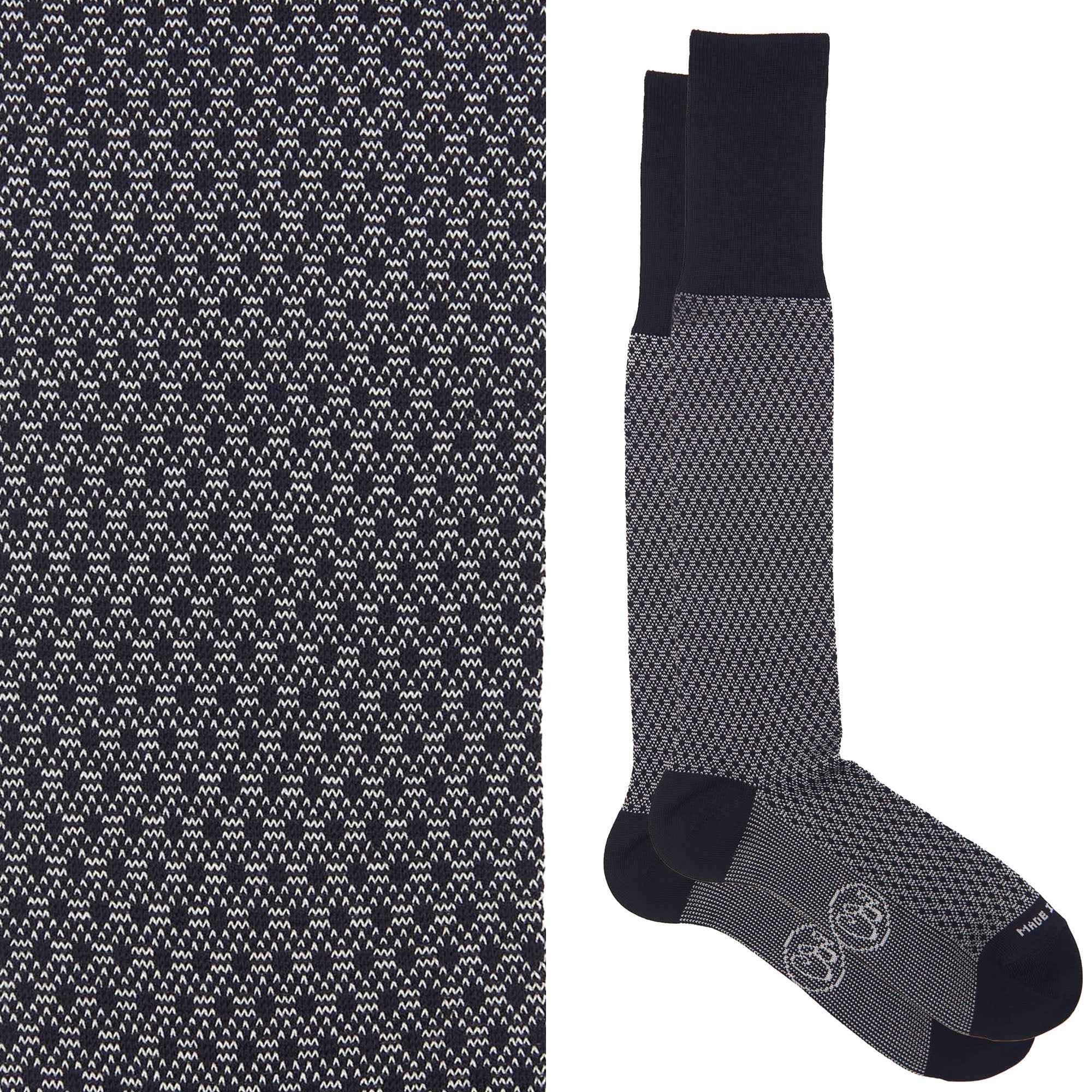 Calza lunga cotone Filo di Scozia con polsino inglese fondo blu Principe di Galles - GRIGIO CENERE Immagine principale del prodotto