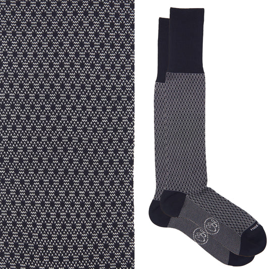 Calza lunga cotone Filo di Scozia con polsino inglese fondo blu Principe di Galles - GRIGIO CENERE