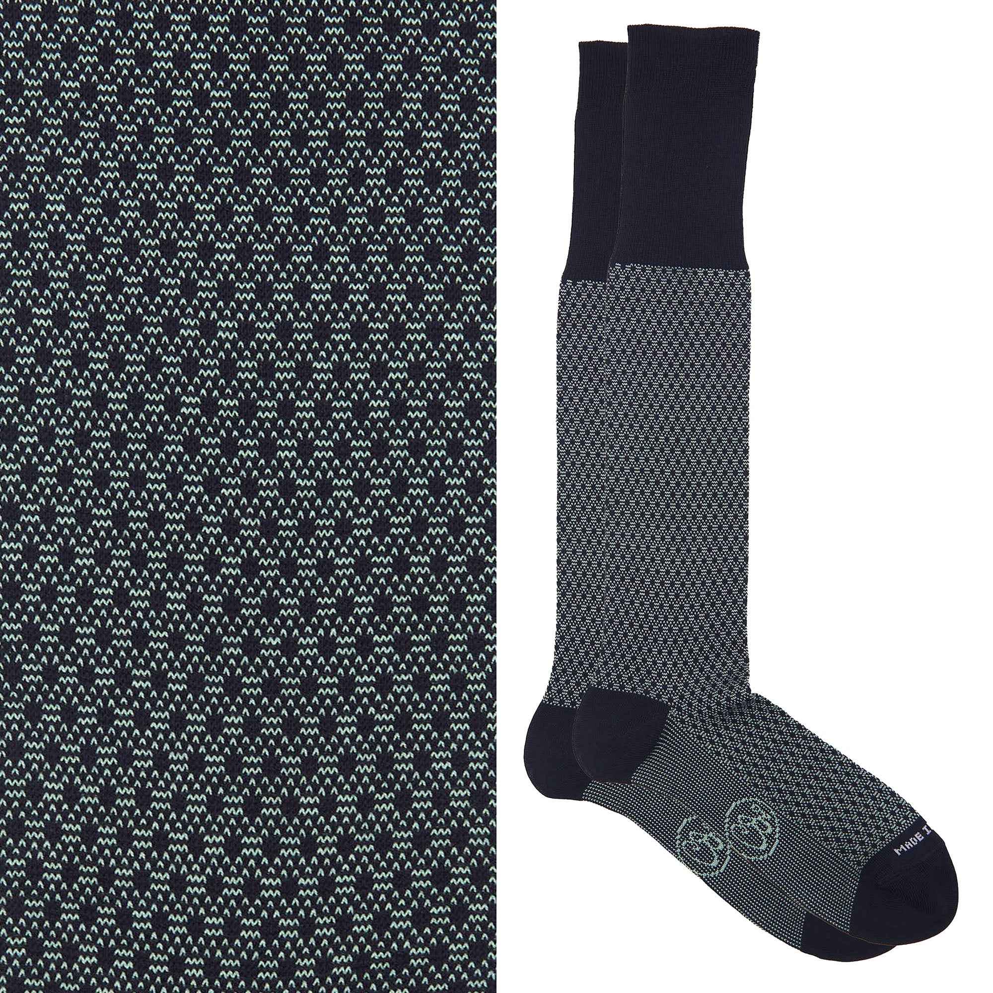 Box 6 paia miste calza lunga Filo di Scozia Principe di Galles con polsino inglese fondo blu - Verde chiaro MENTA, Marrone ROVERE, Beige DESERTO e Tinta Unita Immagine secondaria del prodotto