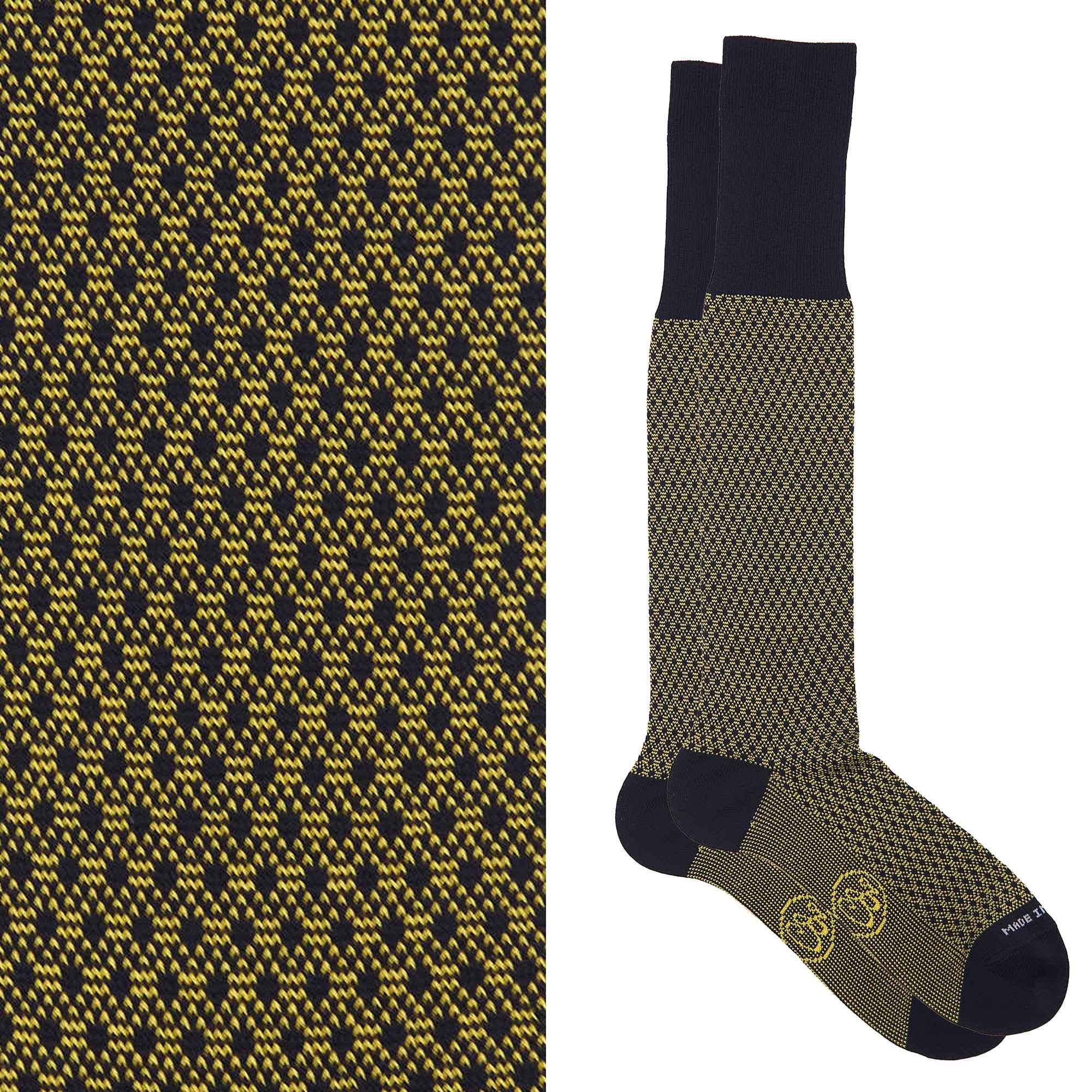 Box 6 paia miste calza lunga Filo di Scozia Principe di Galles con polsino inglese fondo blu - Giallo SOLE, Verde PRATO, Celeste SORGENTE e Tinta Unita Immagine secondaria del prodotto