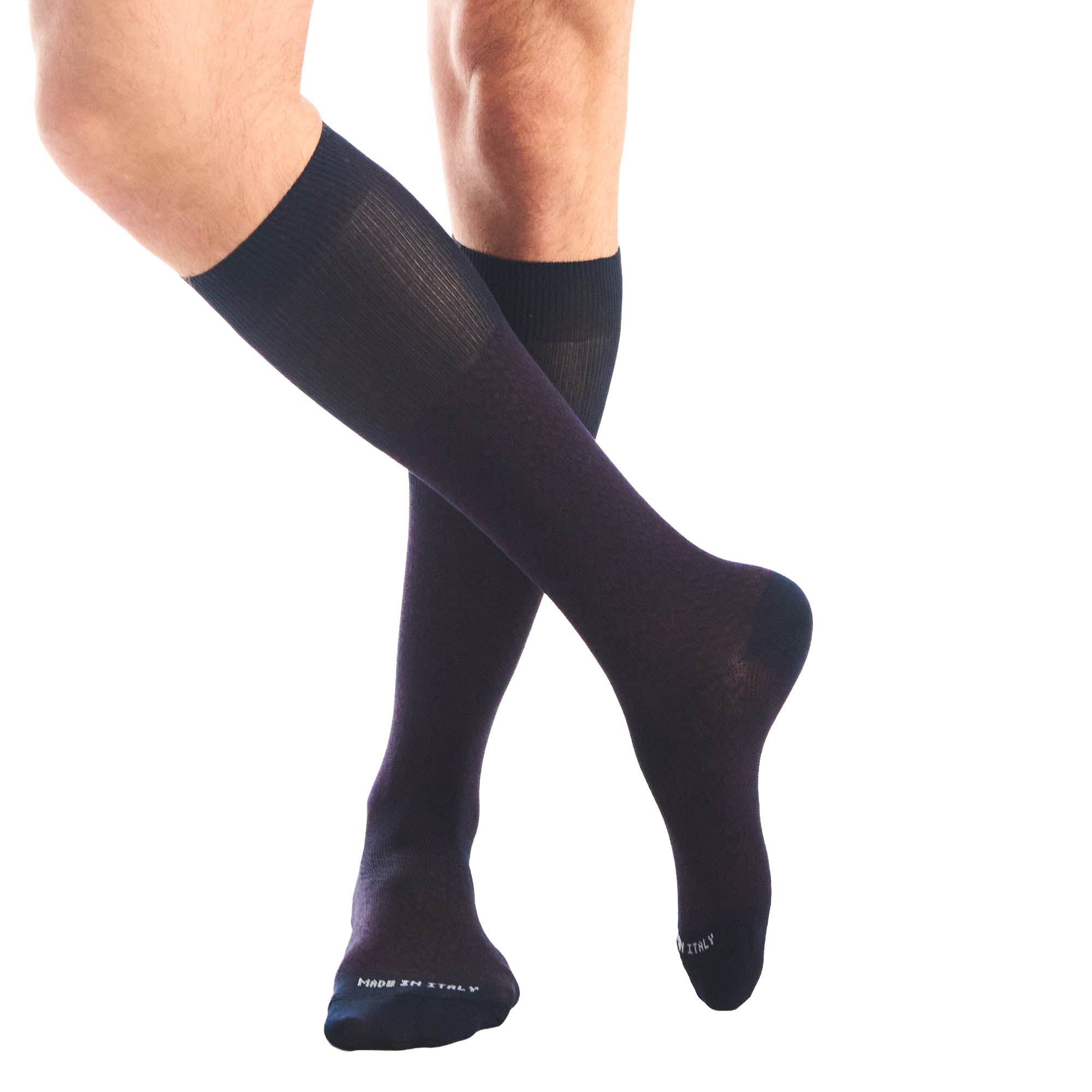 Calza lunga cotone Filo di Scozia con polsino inglese fondo blu Spigato - ROSSO BAROLO - Barocco Italiano