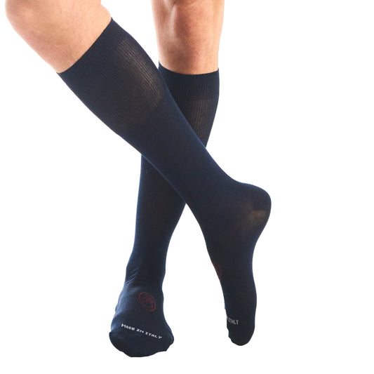 Calza lunga cotone Filo di Scozia con polsino inglese fondo blu Tinta Unita - ROSSO BAROLO