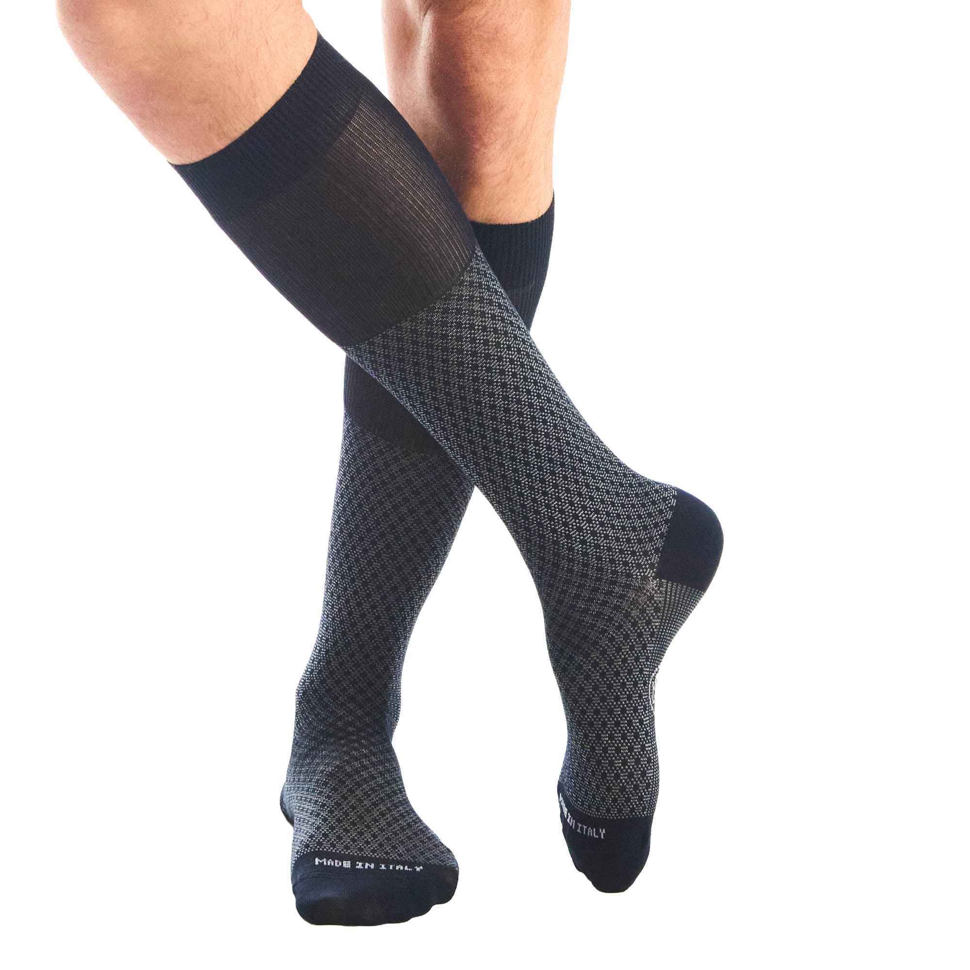 Calza lunga cotone Filo di Scozia con polsino inglese fondo blu Principe di Galles - GRIGIO CENERE Immagine secondaria del prodotto