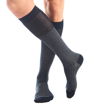 Calza lunga cotone Filo di Scozia con polsino inglese fondo blu Spigato - VERDE CHIARO MENTA