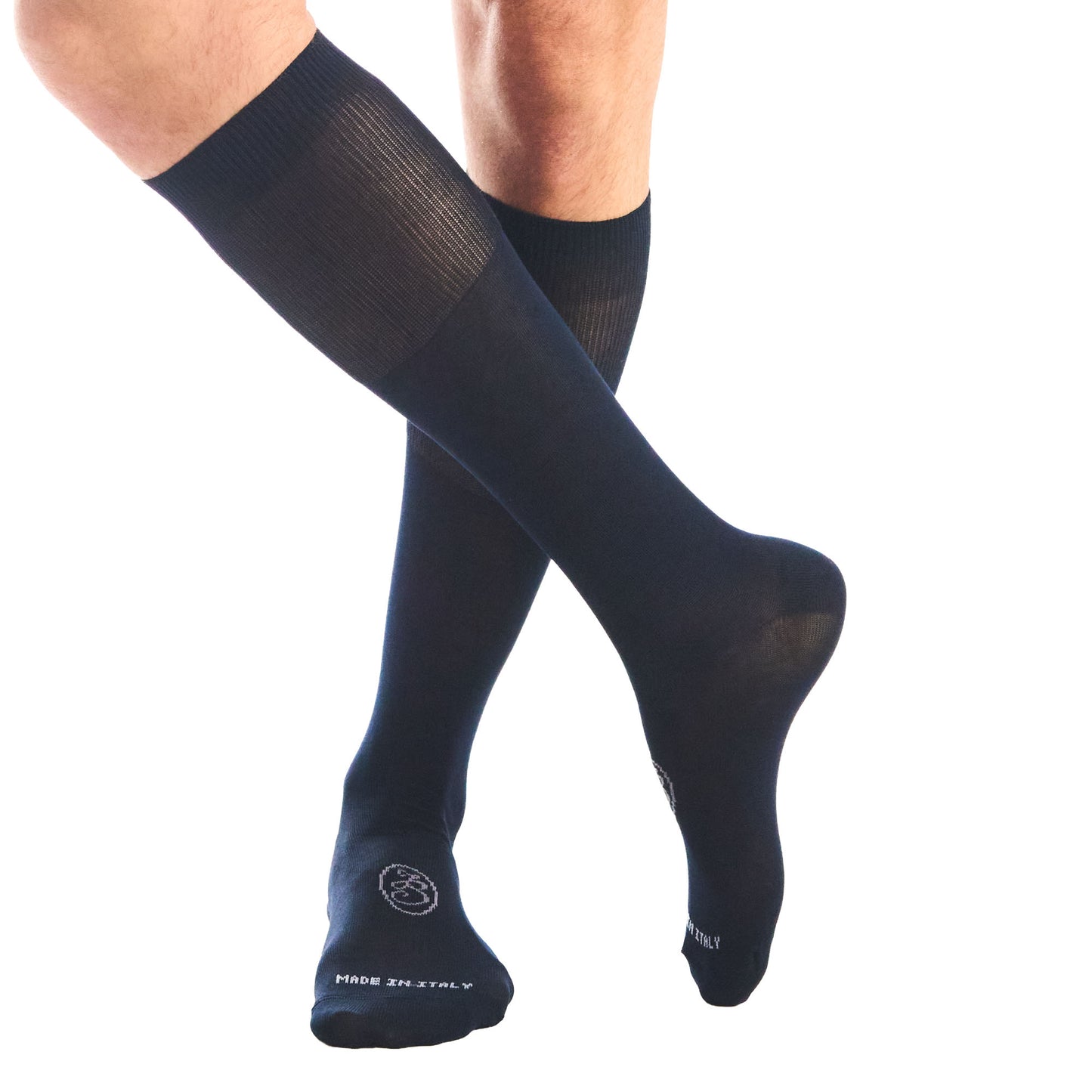 Calza lunga cotone Filo di Scozia con polsino inglese fondo blu Tinta Unita - GRIGIO CENERE