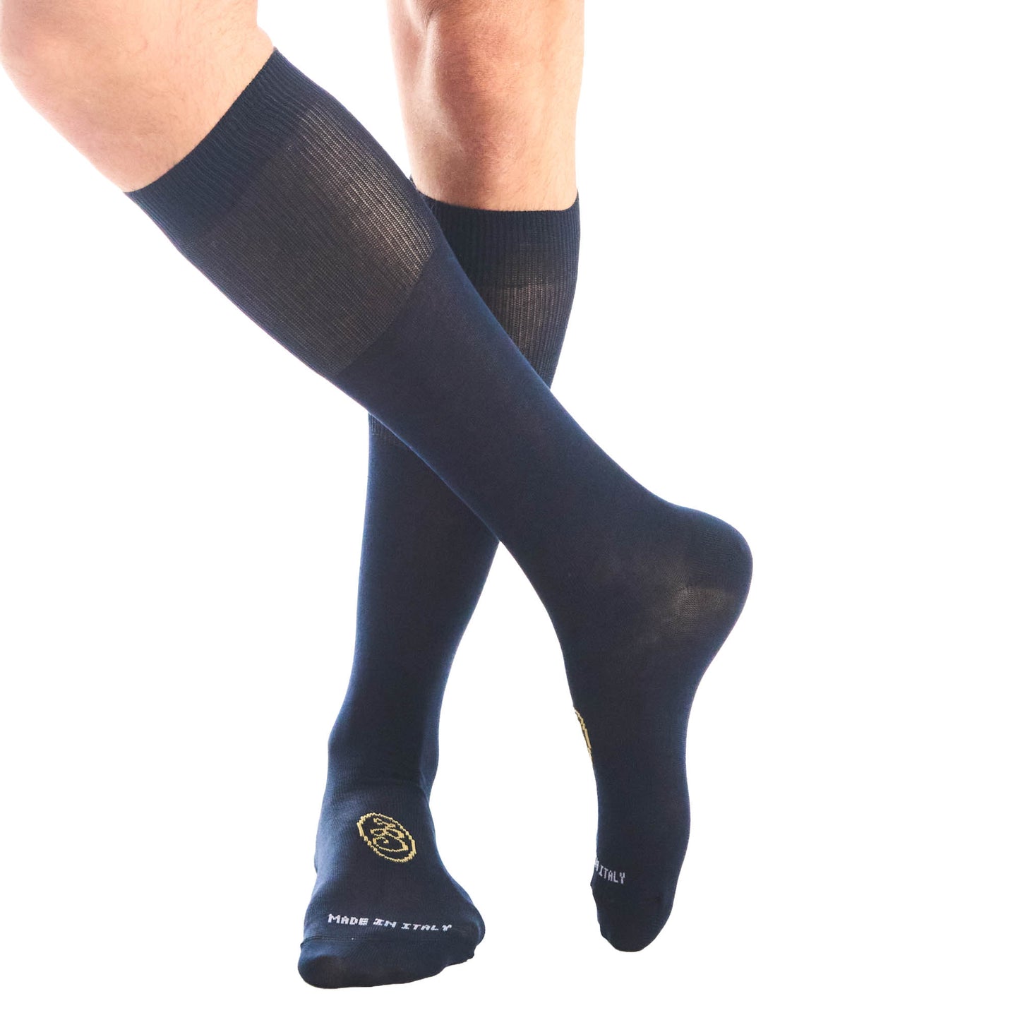 Calza lunga cotone Filo di Scozia con polsino inglese fondo blu Tinta Unita - GIALLO DESERTO