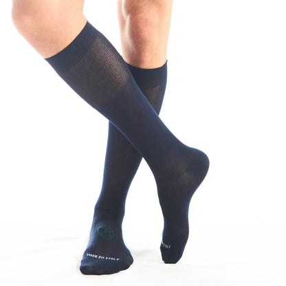 Calza lunga cotone Filo di Scozia con polsino inglese fondo blu Tinta Unita - VERDE SCURO LARICE