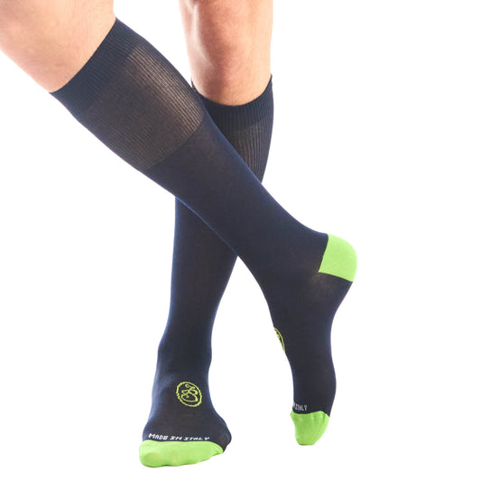 Calza lunga cotone Filo di Scozia con polsino inglese fondo blu Tinta Unita - VERDE PRATO