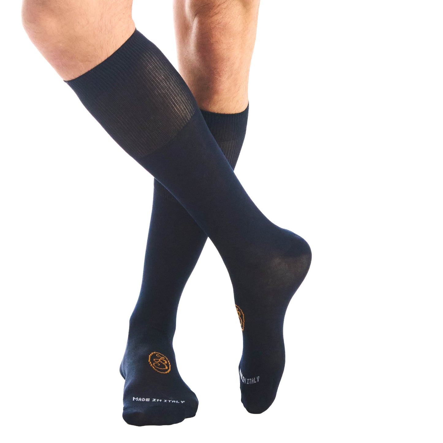 Calza lunga cotone Filo di Scozia con polsino inglese fondo blu Tinta Unita - MARRONE ROVERE