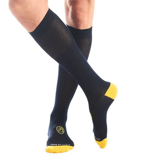 Calza lunga cotone Filo di Scozia con polsino inglese fondo blu Tinta Unita - GIALLO SOLE