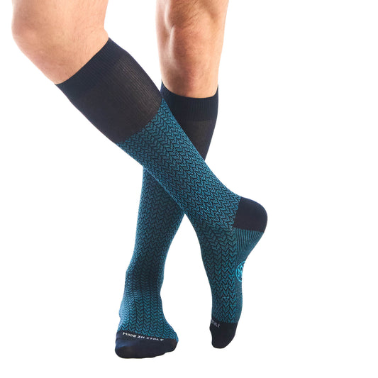 Calza lunga cotone Filo di Scozia con polsino inglese fondo blu Spigato - CELESTE SORGENTE