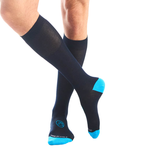 Calza lunga cotone Filo di Scozia con polsino inglese fondo blu Tinta Unita - CELESTE SORGENTE