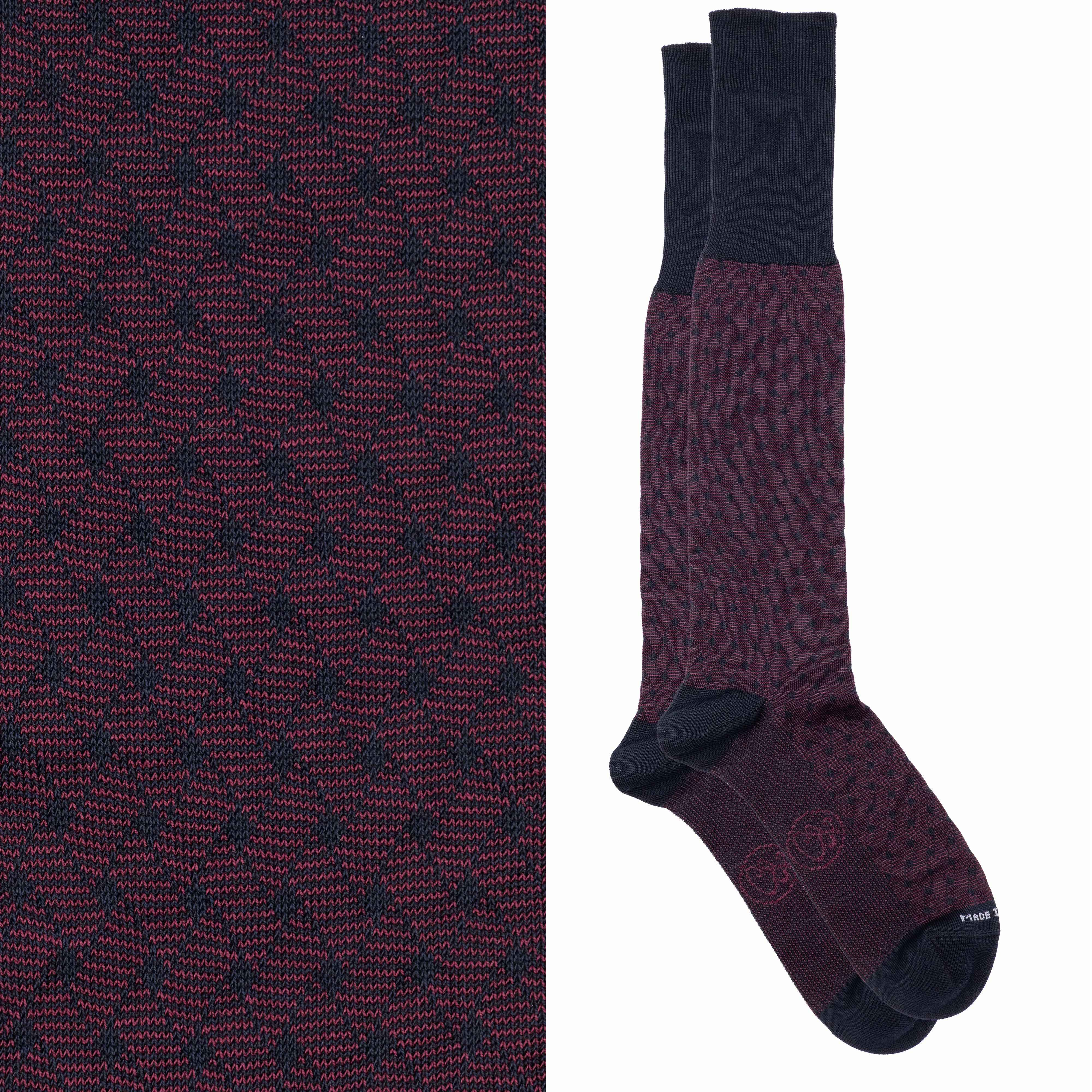 Box 6 paia miste calza lunga Filo di Scozia Jacquard "Regimental" e "Intreccio Veneziano" con polsino inglese fondo blu - Rosso scuro BAROLO, Verde chiaro MENTA, Beige DESERTO Immagine secondaria del prodotto