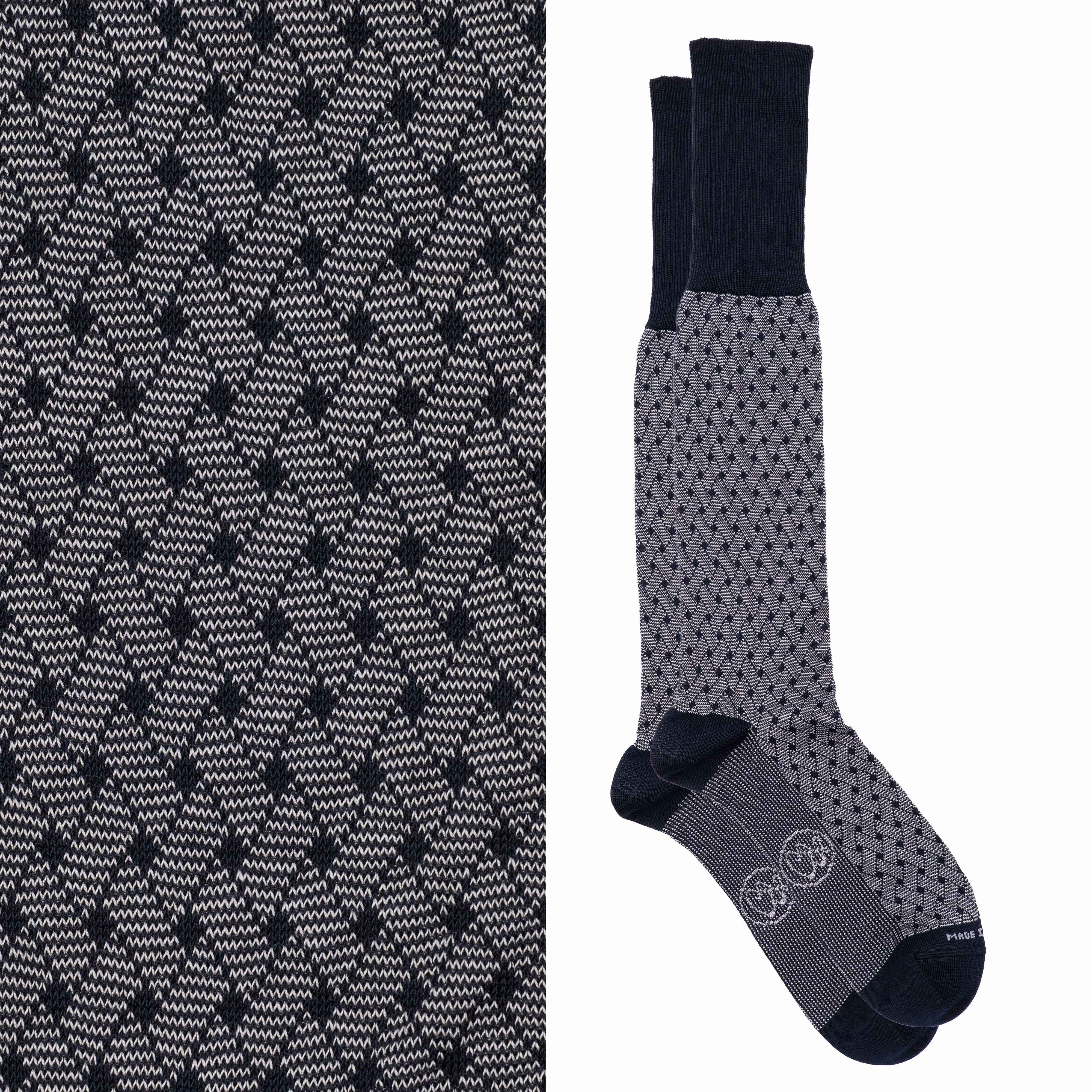 Calza lunga Jacquard Filo di Scozia con polsino inglese fondo blu Intreccio Veneziano - GRIGIO CENERE Immagine principale del prodotto