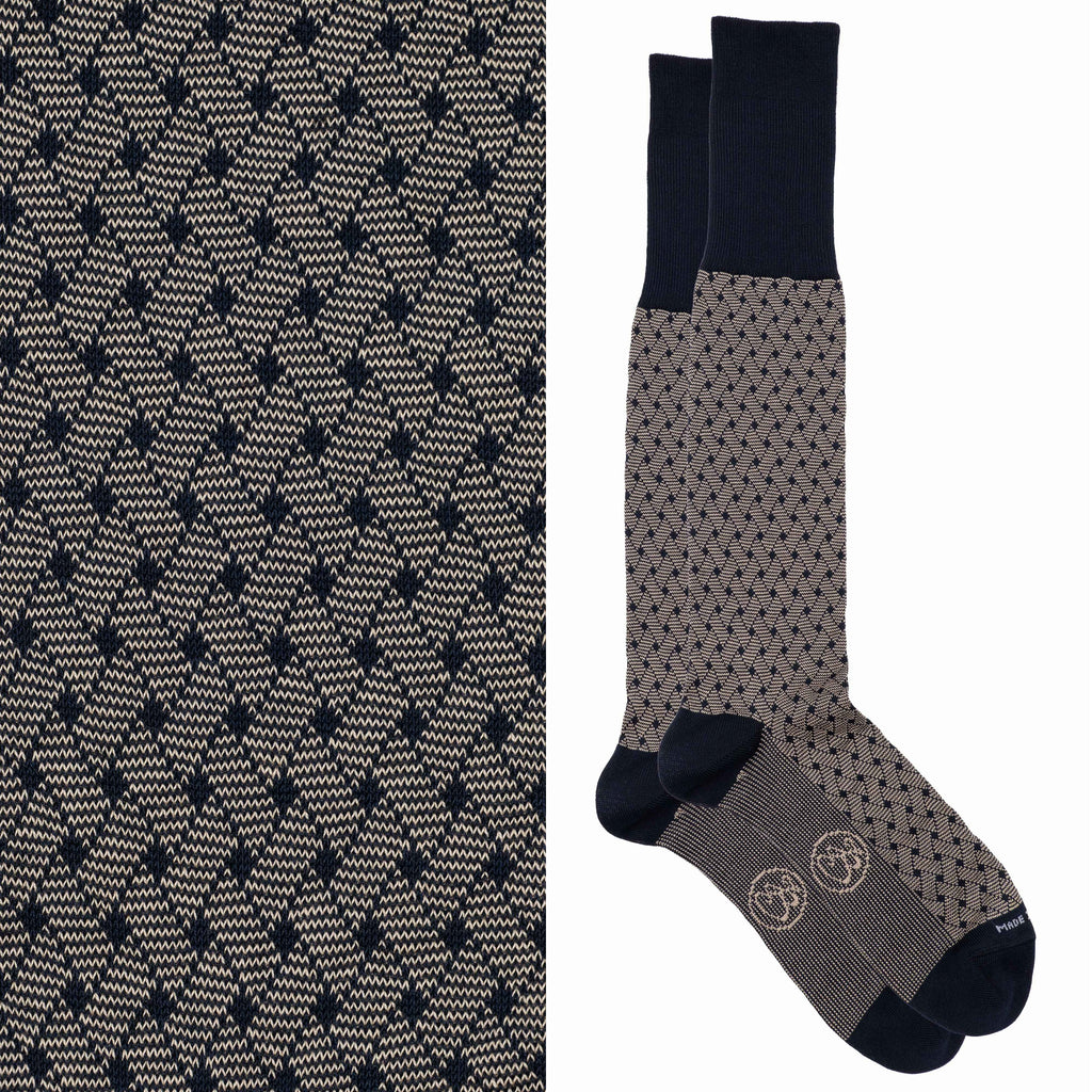 Calza lunga Jacquard Filo di Scozia con polsino inglese fondo blu Intreccio Veneziano - GIALLO SCURO DESERTO