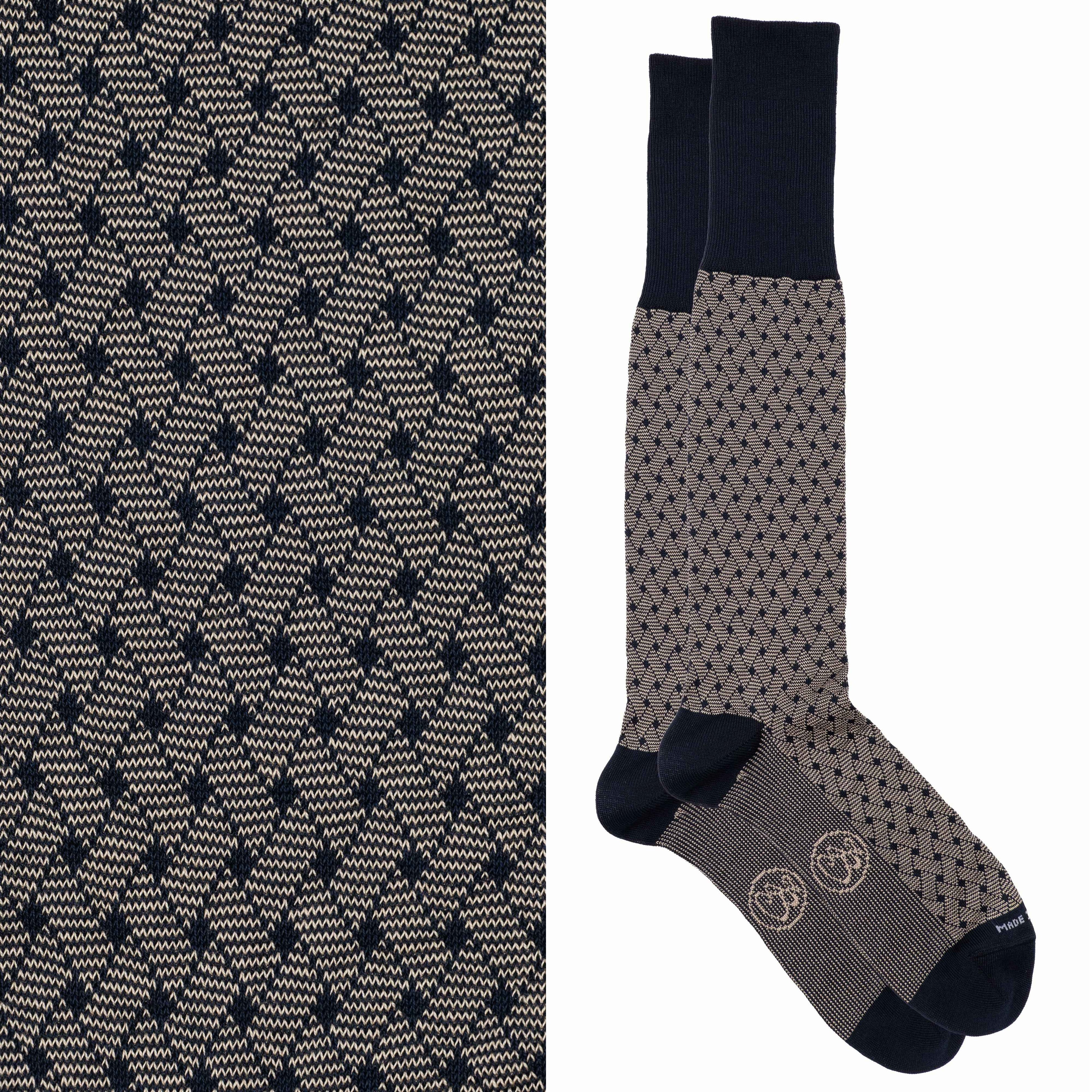 Calza lunga Jacquard Filo di Scozia con polsino inglese fondo blu Intreccio Veneziano - GIALLO SCURO DESERTO