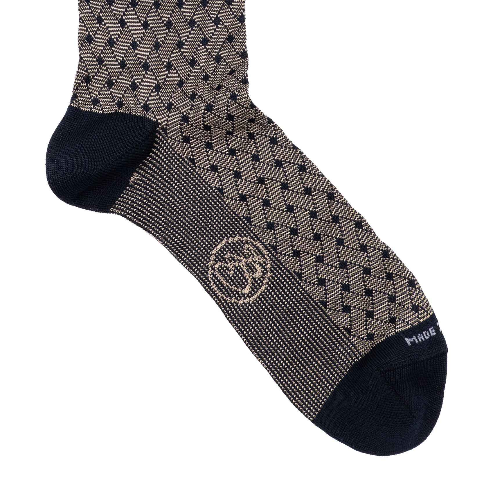 Calza lunga Jacquard Filo di Scozia con polsino inglese fondo blu Intreccio Veneziano - Beige DESERTO Immagine secondaria del prodotto