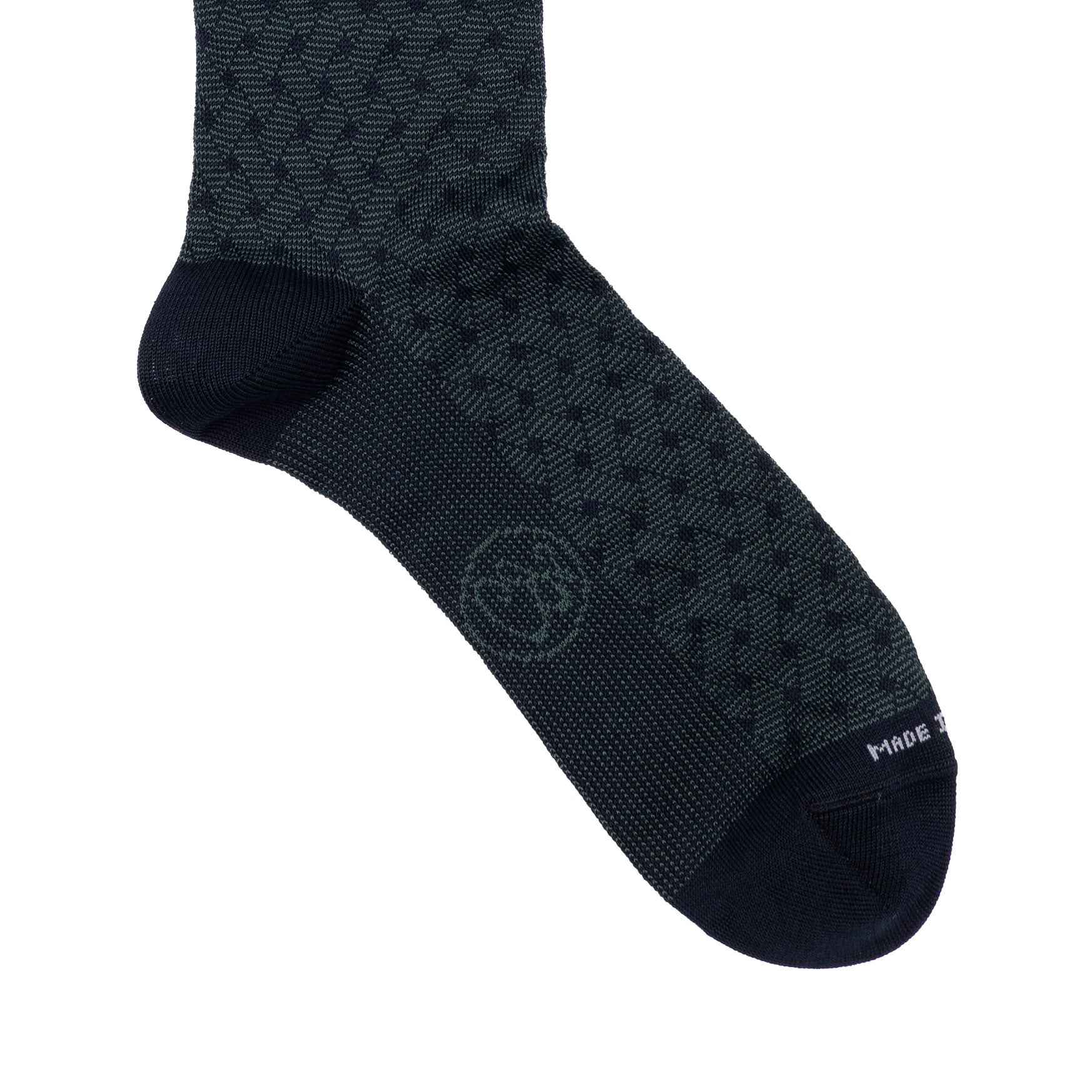 Calza lunga Jacquard Filo di Scozia con polsino inglese fondo blu Intreccio Veneziano - VERDE SCURO LARICE