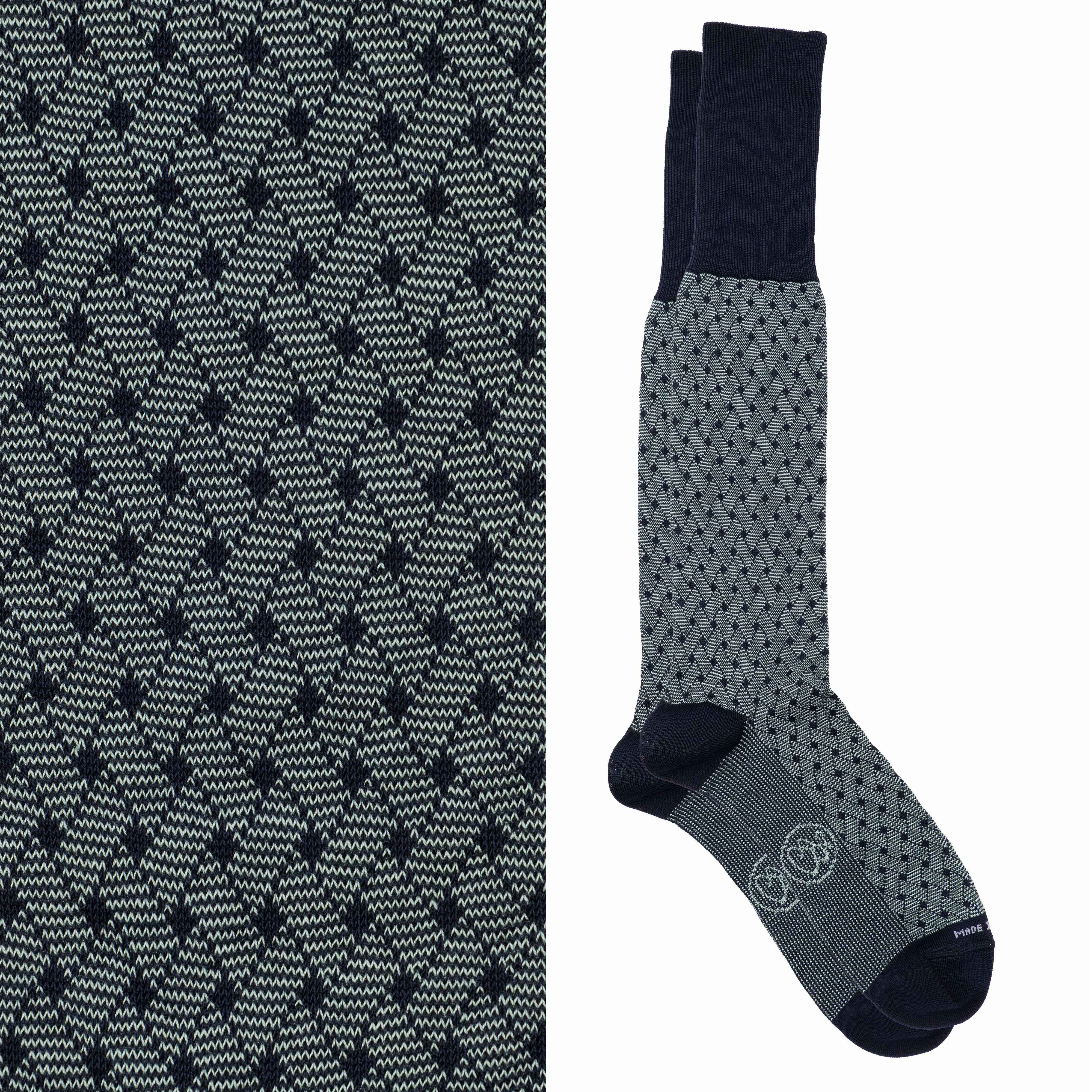 Calza lunga Jacquard Filo di Scozia con polsino inglese fondo blu Intreccio Veneziano - VERDE CHIARO MENTA Immagine principale del prodotto