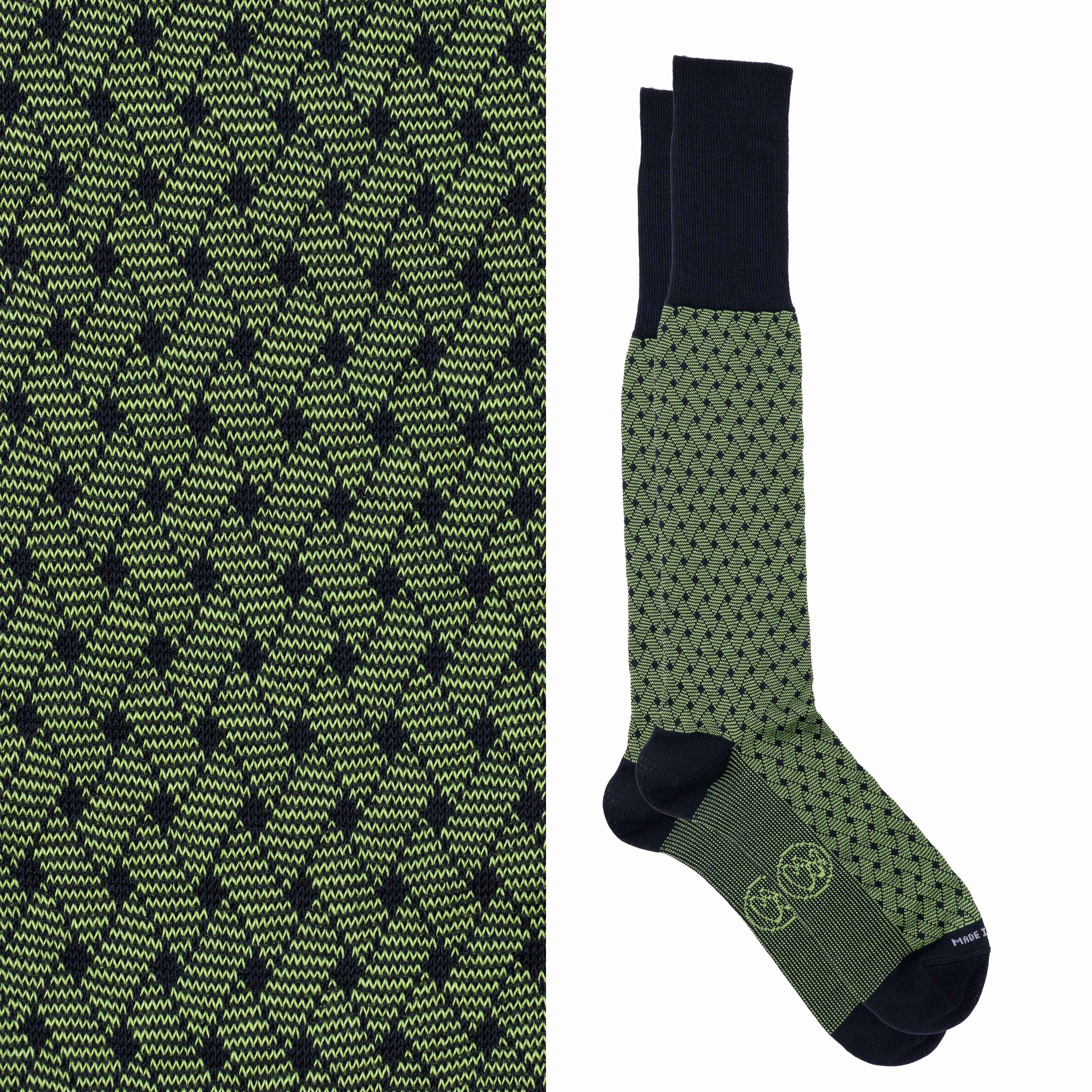 Calza lunga Jacquard Filo di Scozia con polsino inglese fondo blu Intreccio Veneziano - VERDE PRATO Immagine principale del prodotto