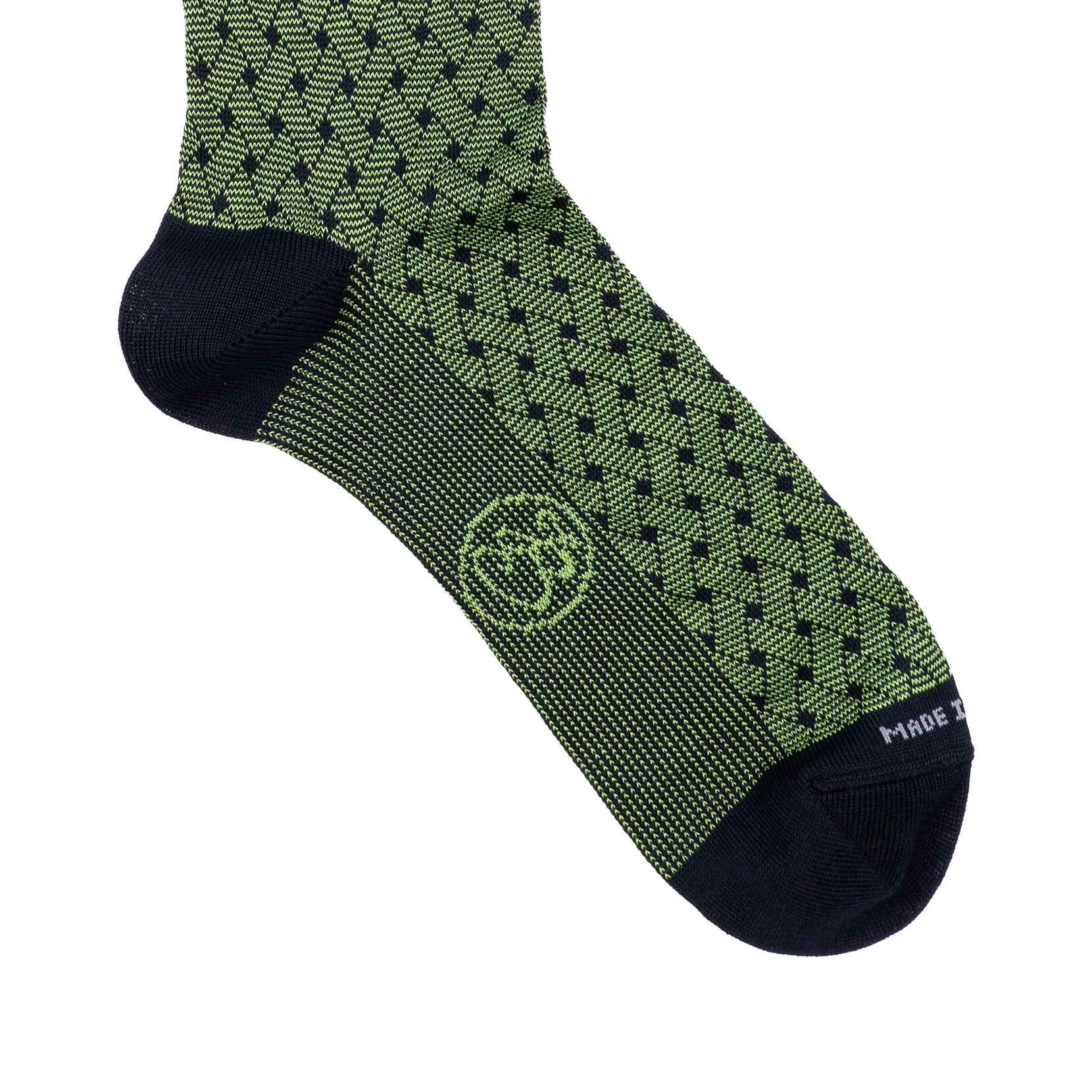 Calza lunga Jacquard Filo di Scozia con polsino inglese fondo blu Intreccio Veneziano - VERDE PRATO Immagine secondaria del prodotto