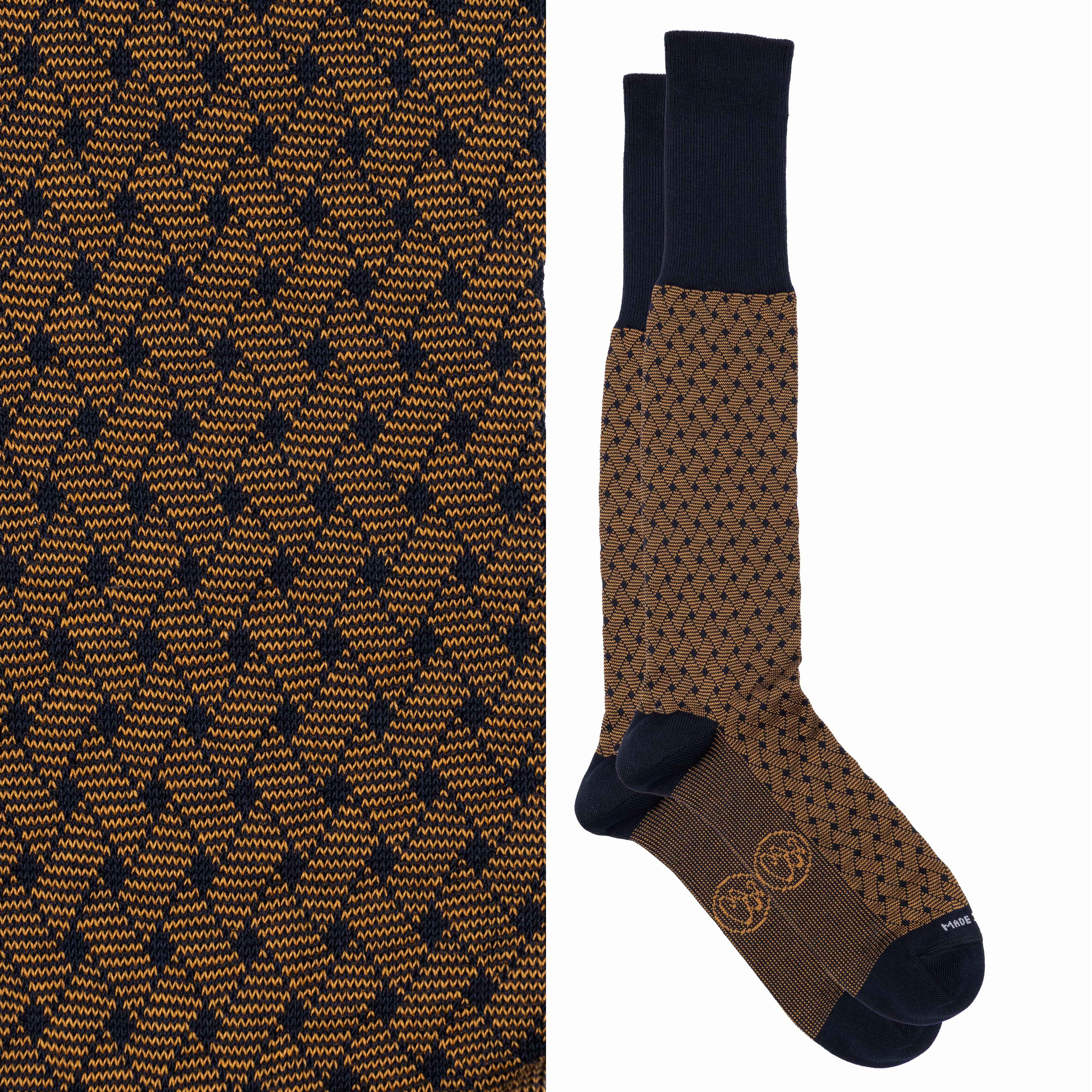 Calza lunga Jacquard Filo di Scozia con polsino inglese fondo blu Intreccio Veneziano - MARRONE ROVERE Immagine principale del prodotto