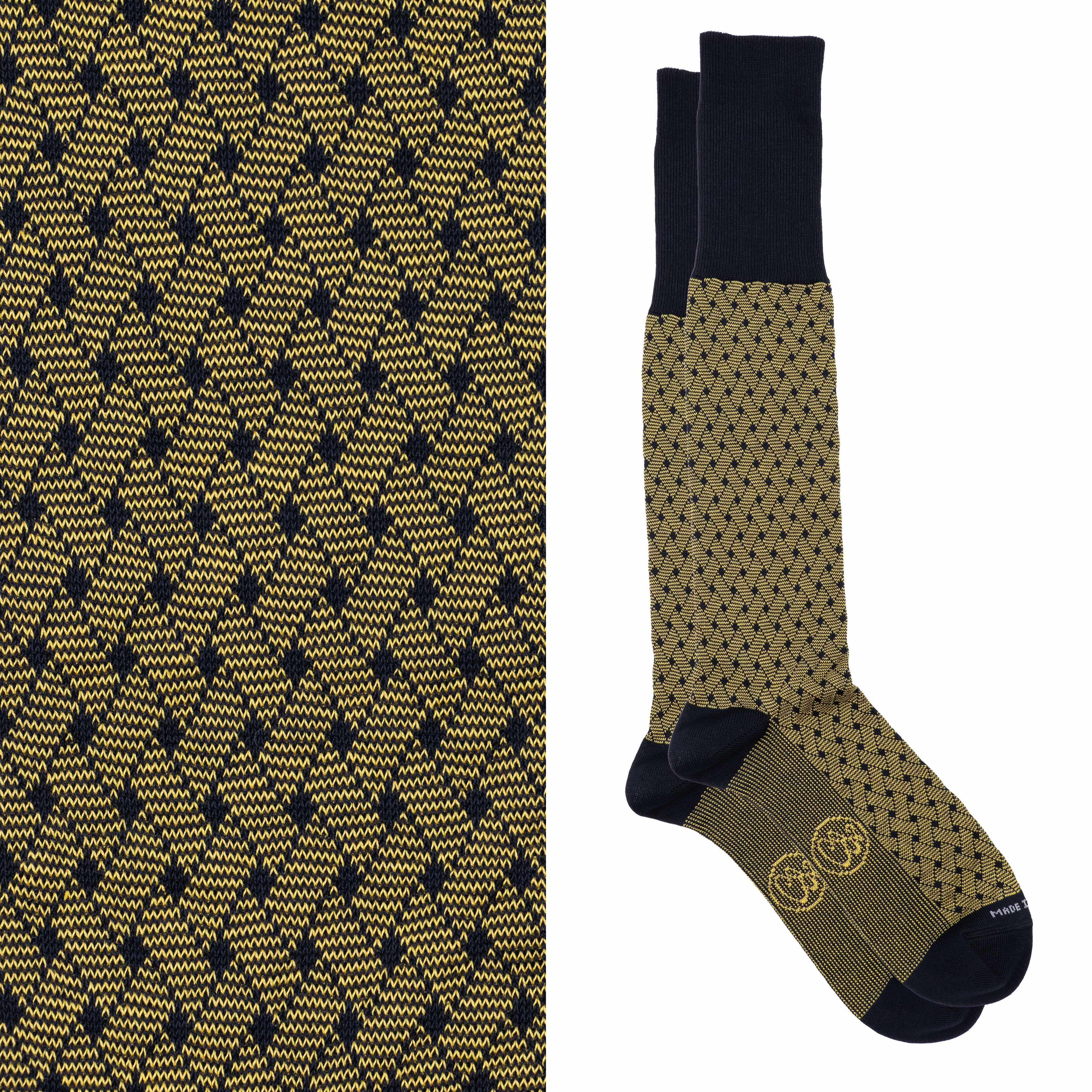 Calza lunga Jacquard Filo di Scozia con polsino inglese fondo blu Intreccio Veneziano - GIALLO SOLE Immagine principale del prodotto