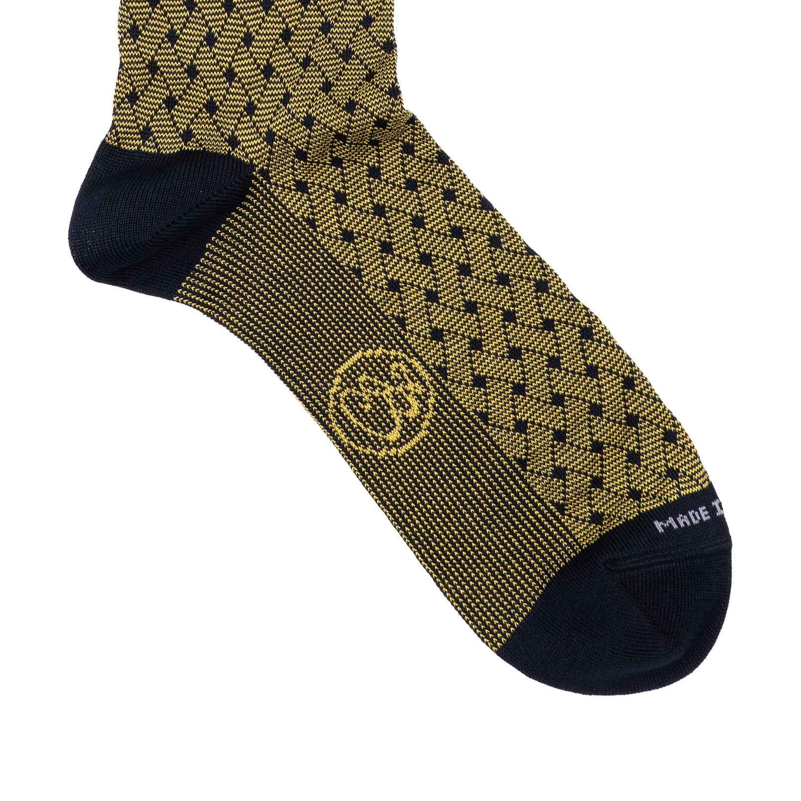 Calza lunga Jacquard Filo di Scozia con polsino inglese fondo blu Intreccio Veneziano - GIALLO SOLE Immagine secondaria del prodotto