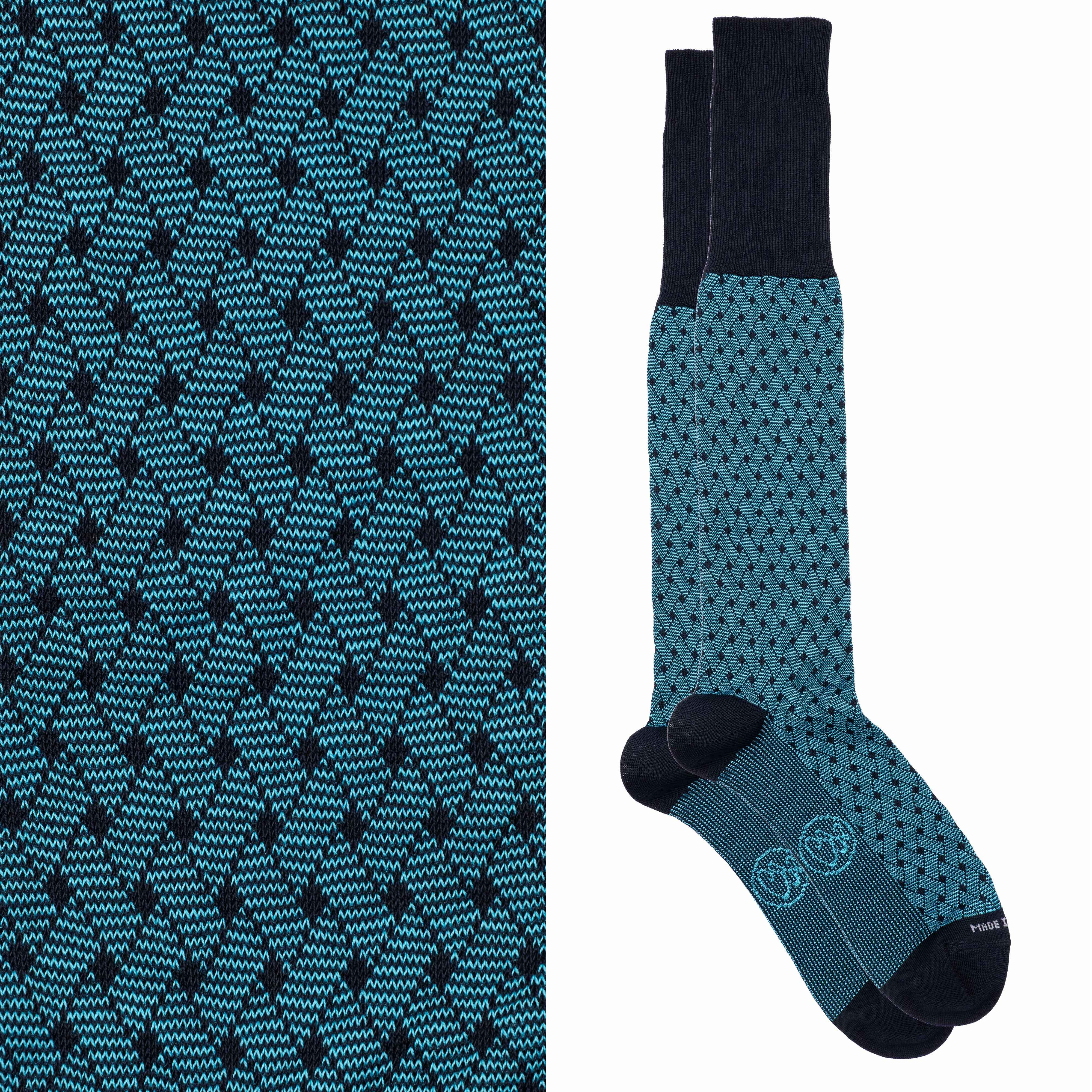 Calza lunga Jacquard Filo di Scozia con polsino inglese fondo blu Intreccio Veneziano - CELESTE SORGENTE Immagine principale del prodotto