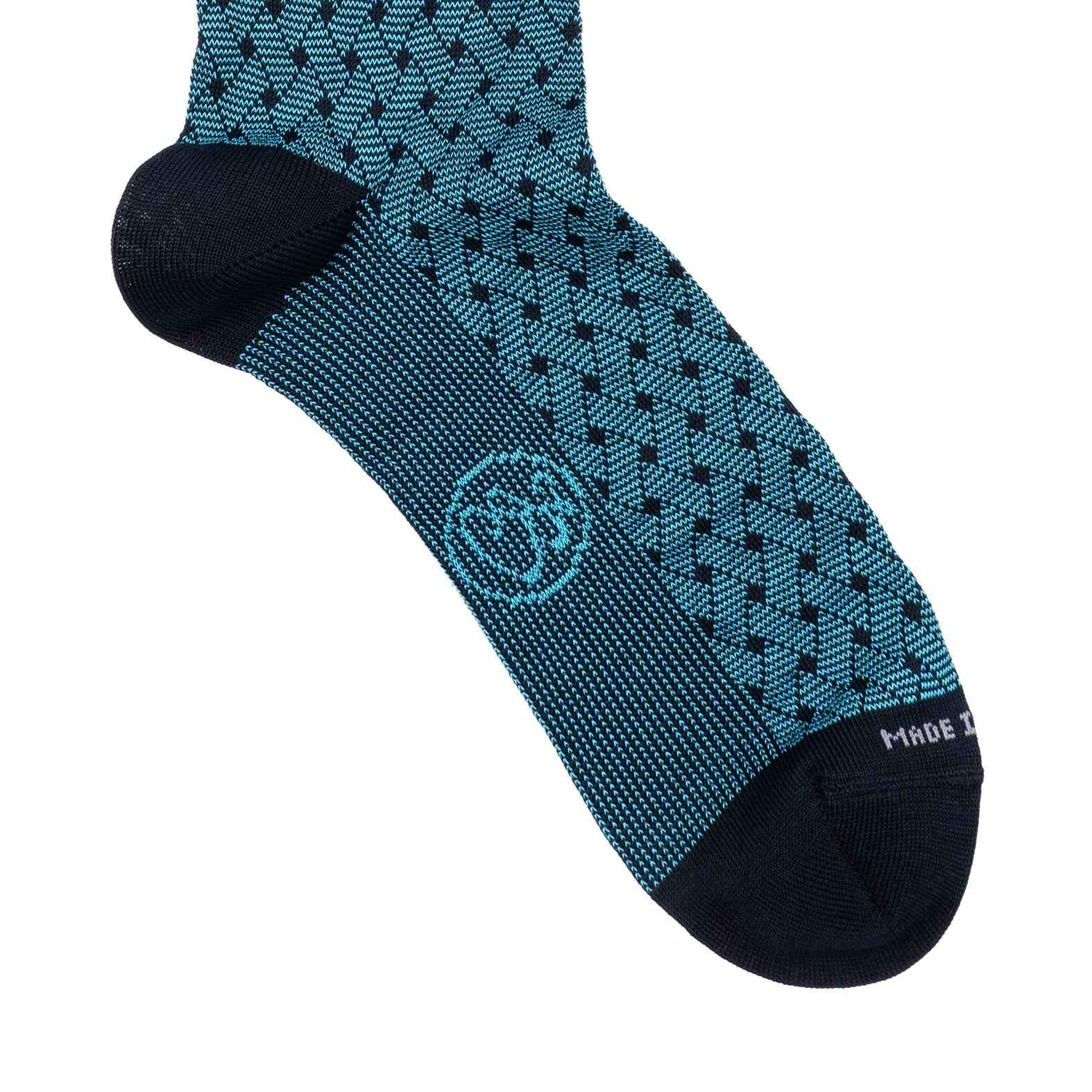 Calza lunga Jacquard Filo di Scozia con polsino inglese fondo blu Intreccio Veneziano - CELESTE SORGENTE Immagine secondaria del prodotto