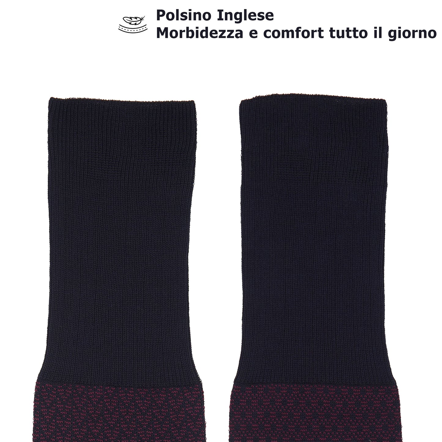 Calza lunga cotone Filo di Scozia con polsino inglese fondo blu Spigato - ROSSO BAROLO