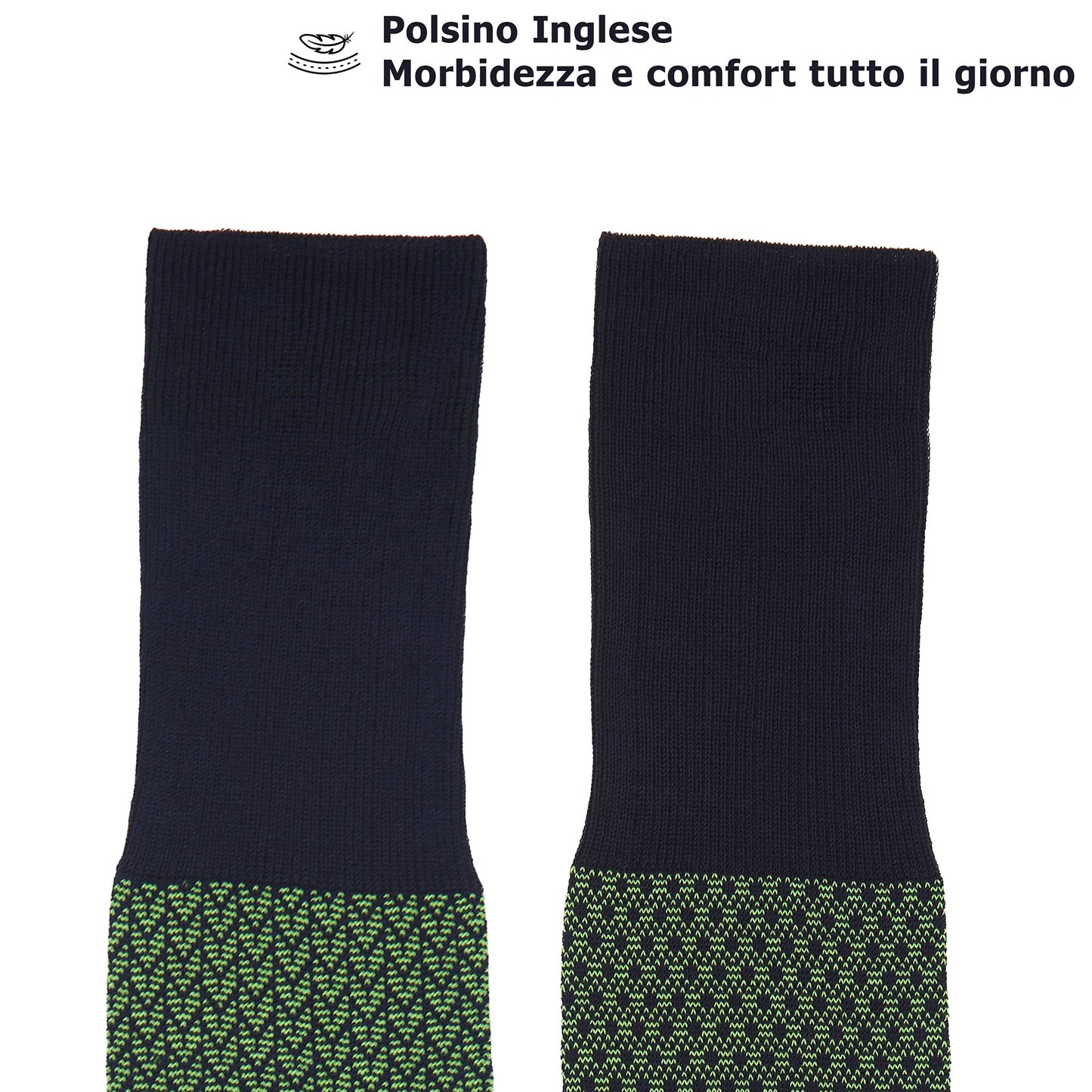 Calza lunga cotone Filo di Scozia con polsino inglese fondo blu Spigato - VERDE PRATO