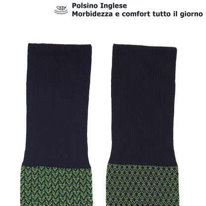 Calza lunga cotone Filo di Scozia con polsino inglese fondo blu Spigato - VERDE PRATO