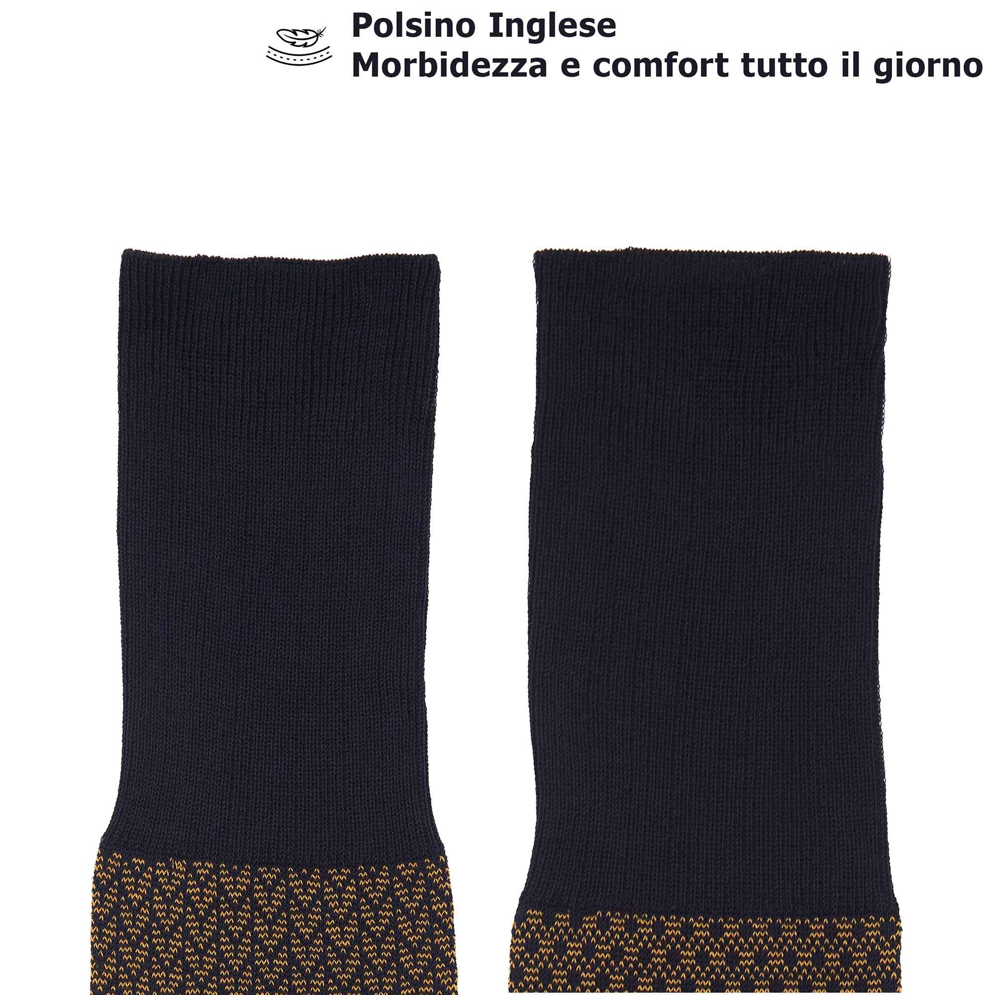 Box 6 paia colorate calza lunga Filo di Scozia Spigato e Principe di Galles con polsino inglese fondo blu - Marrone ROVERE Verde scuro LARICE Grigio CENERE Immagine secondaria del prodotto