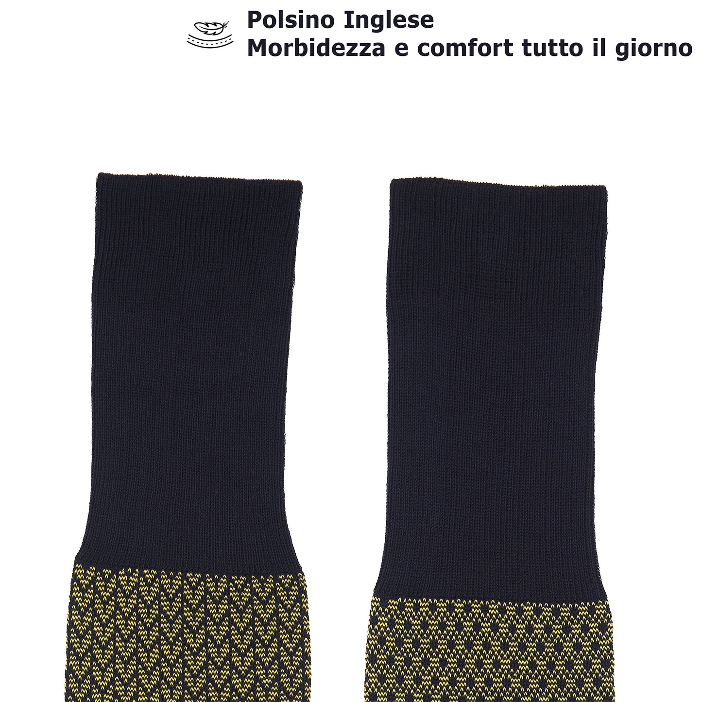 Calza lunga cotone Filo di Scozia con polsino inglese fondo blu Tinta Unita - GIALLO SOLE