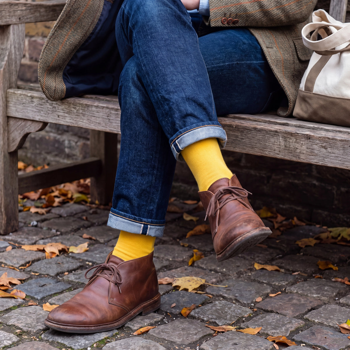 Long sock in Scottish cotton with English cuff, solid color, blue background - DARK GREEN LARCH