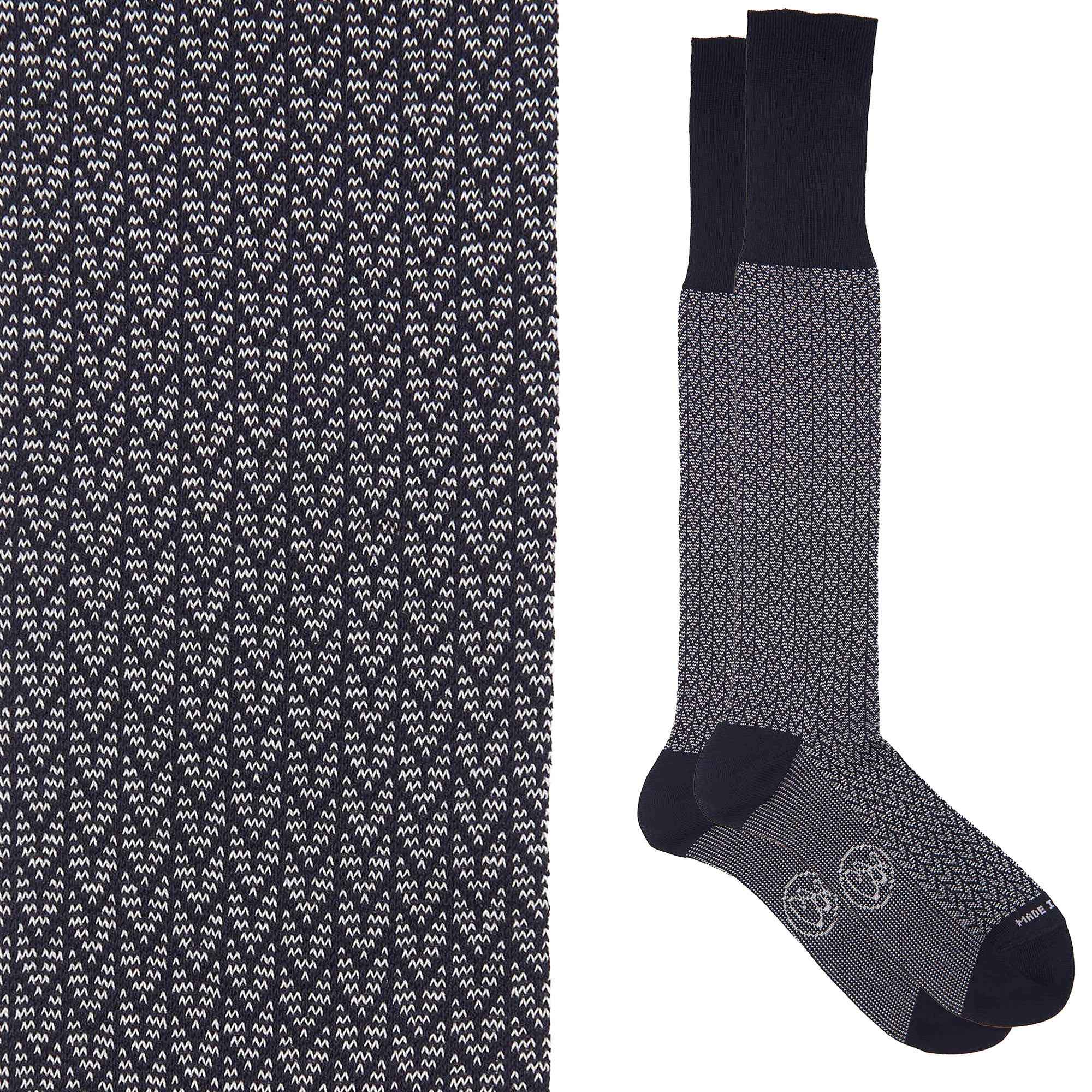 Calza lunga cotone Filo di Scozia con polsino inglese fondo blu Spigato - GRIGIO CENERE Immagine principale del prodotto