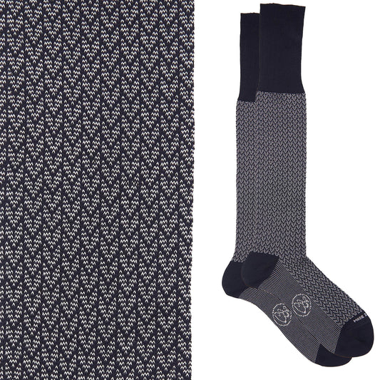 Calza lunga cotone Filo di Scozia con polsino inglese fondo blu Spigato - GRIGIO CENERE