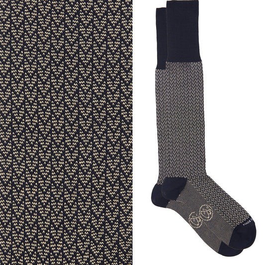 Calza lunga cotone Filo di Scozia con polsino inglese fondo blu Spigato - GIALLO DESERTO