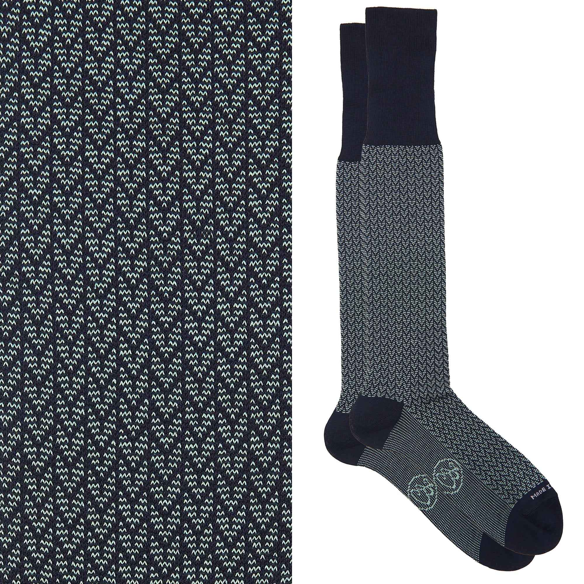 Calza lunga cotone Filo di Scozia con polsino inglese fondo blu Spigato - VERDE CHIARO MENTA Immagine principale del prodotto