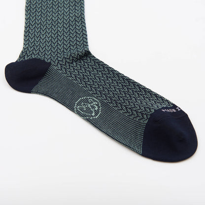 Calza lunga cotone Filo di Scozia con polsino inglese fondo blu Spigato - VERDE CHIARO MENTA