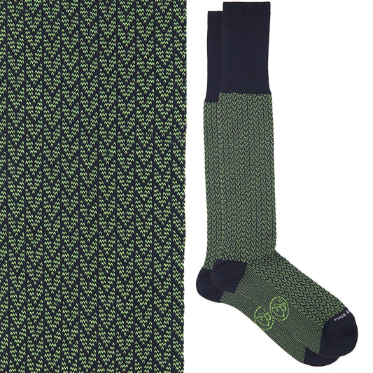 Calza lunga cotone Filo di Scozia con polsino inglese fondo blu Spigato - VERDE PRATO