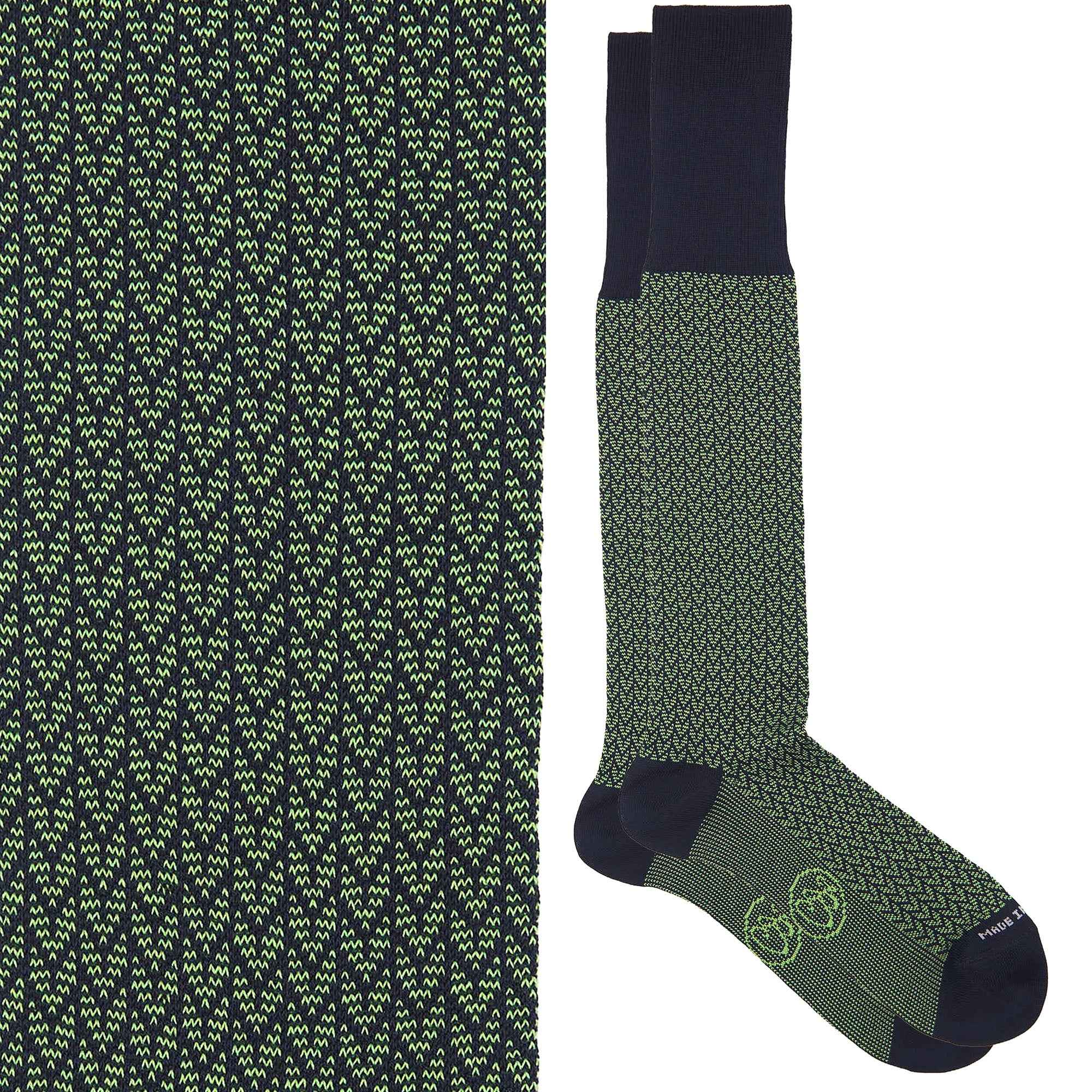 Box calza lunga cotone Filo di Scozia con polsino inglese e Cravatta in seta fatta a mano - VERDE PRATO