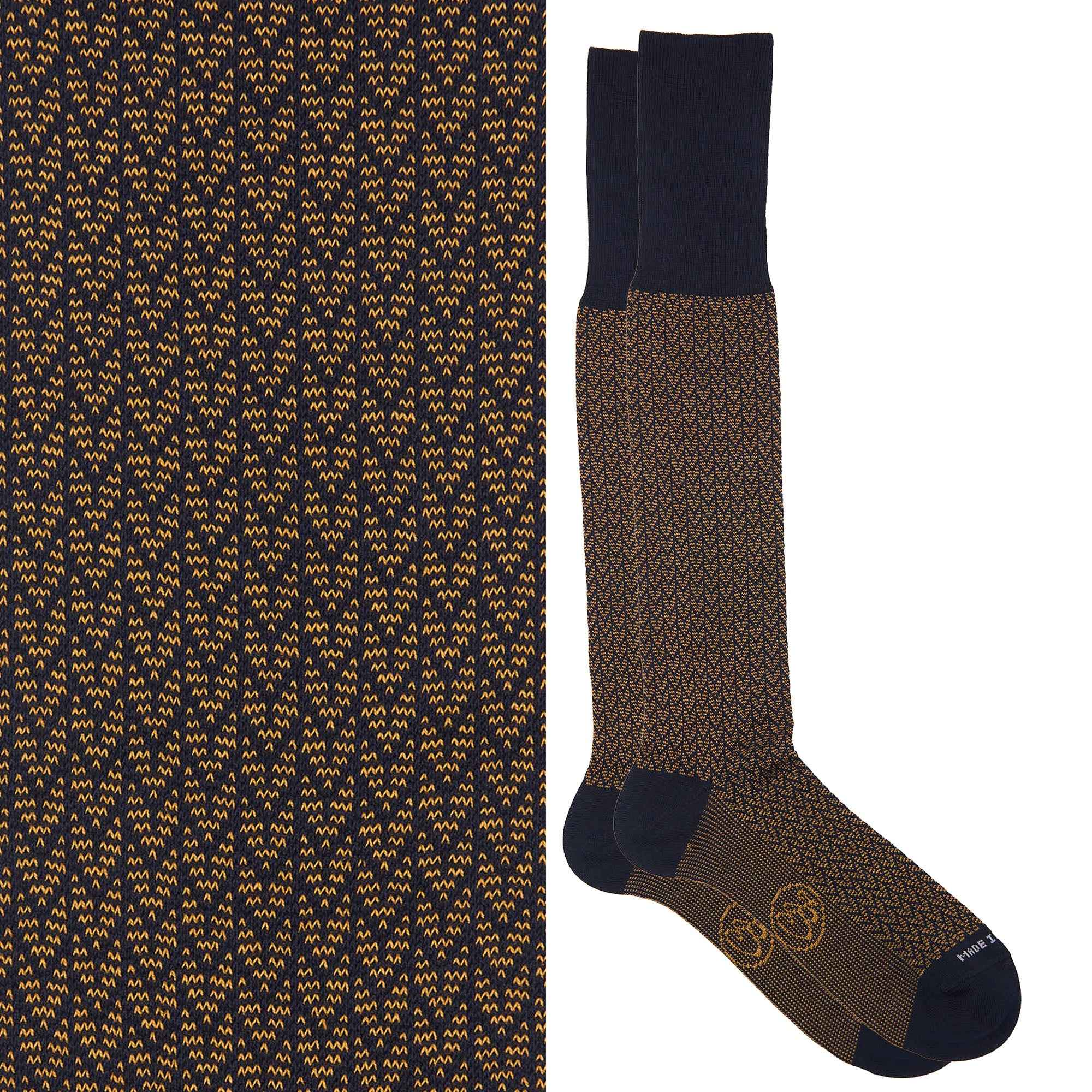 Calza lunga cotone Filo di Scozia con polsino inglese fondo blu Spigato - MARRONE ROVERE Immagine principale del prodotto