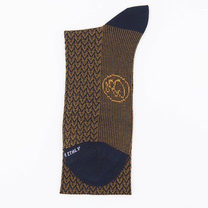 Calza lunga cotone Filo di Scozia con polsino inglese fondo blu Spigato - MARRONE ROVERE